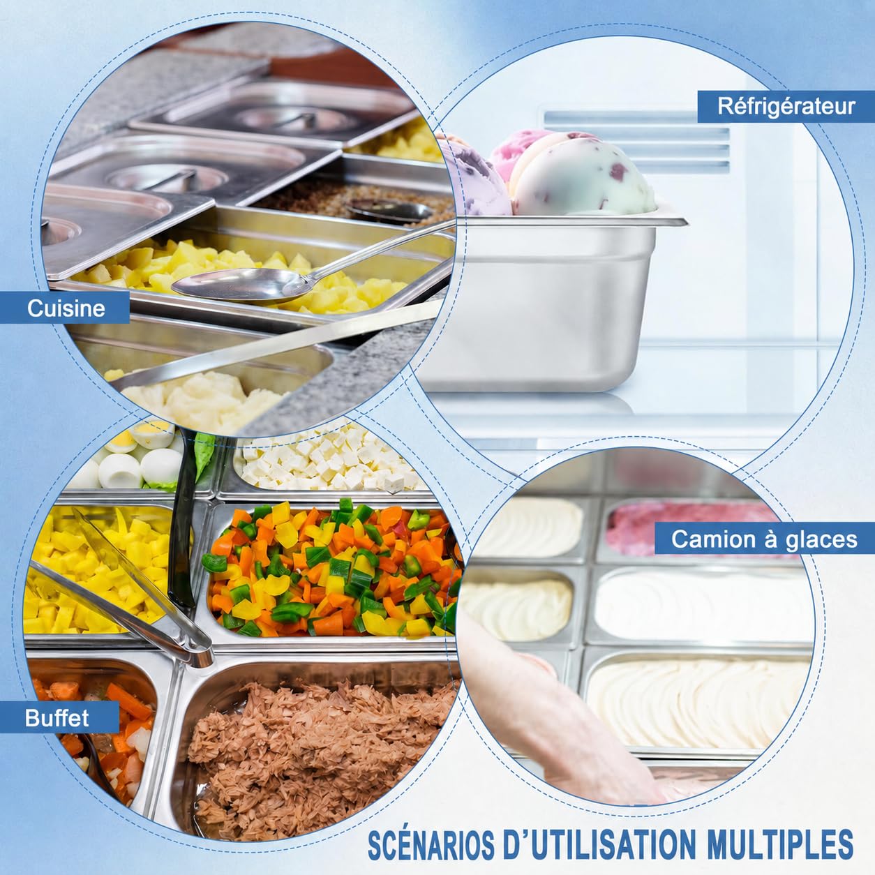 Lot de 6 Bacs Gastronormes GN 1/4 avec Couvercles – Bacs GN Professionnels en Acier Inoxydable Profondeur 150 mm – Plat Inox Empilables pour Buffet, Chafing Dish, Restaurant et Traiteur