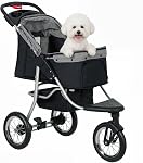 PawHut Pet Stroller for Small Dogs, 3 Rubber Wheels Pet Jogger, One-click Easy Folding All-Terrain Dog Stroller, Adjustable Canopy, Zippered Mesh Window Door, Storage Basket, Grey