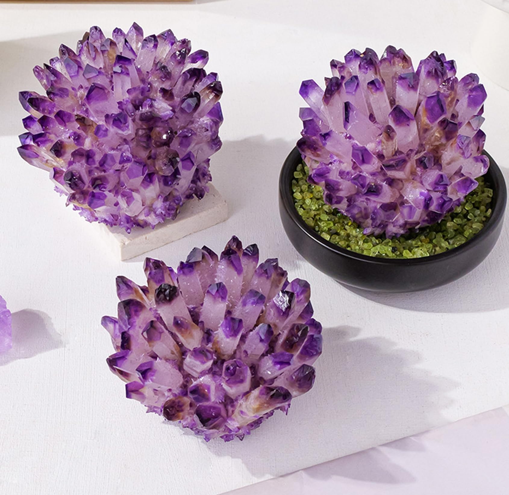 Lab Phantom Cluster di Cristalli di Quarzo con Supporto in Legno Campione di minerali curativi VUG Home Office Decorazione Acquario (Ametista Viola),300~350g