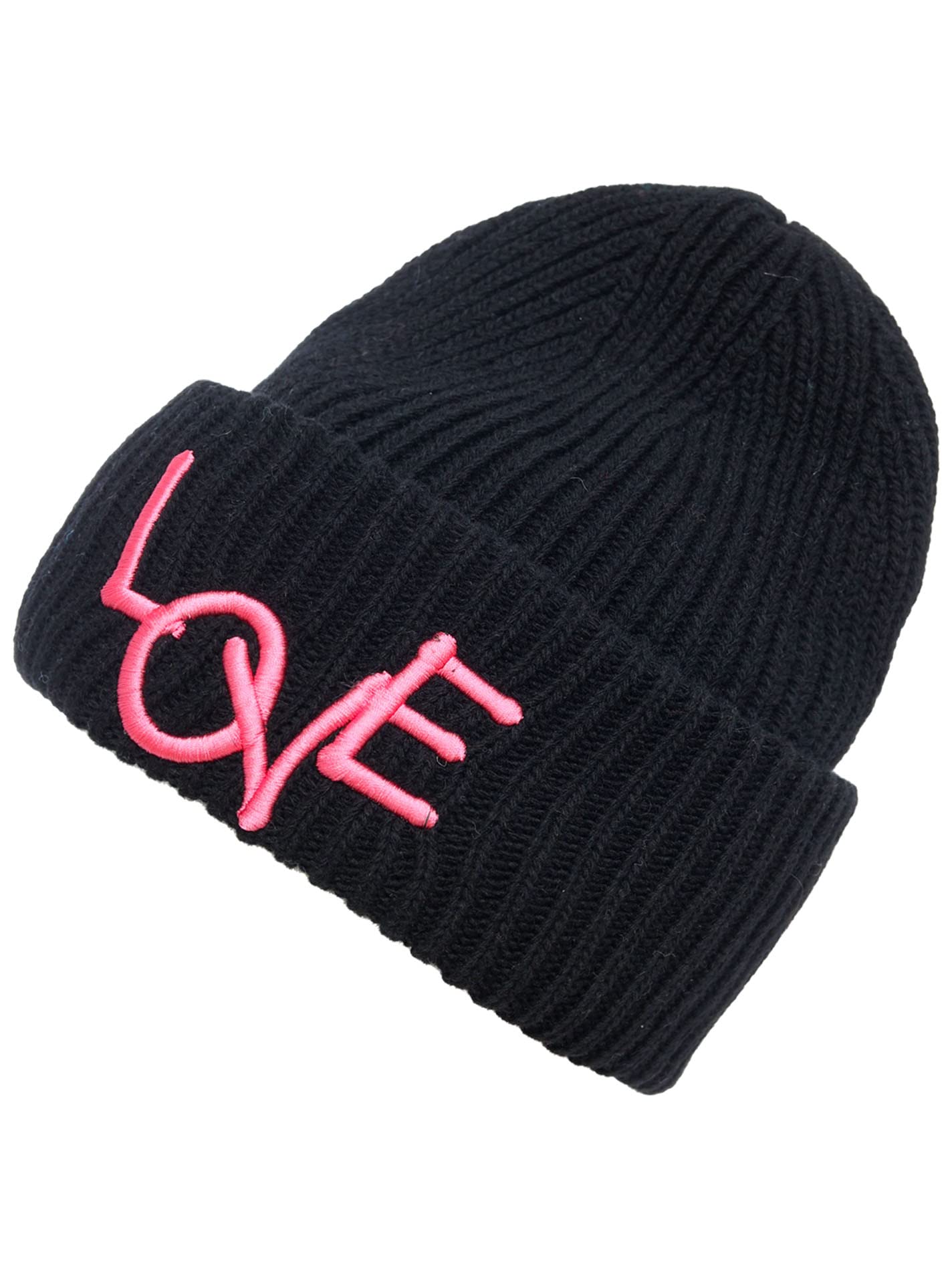 Zwillingsherz Slouch-Beanie-Mütze aus Wolle - Hochwertige Strickmütze mit Love Stickerei für Damen Mädchen Jungen - Hat - One Size - warm und weich für Frühling Herbst und Winter