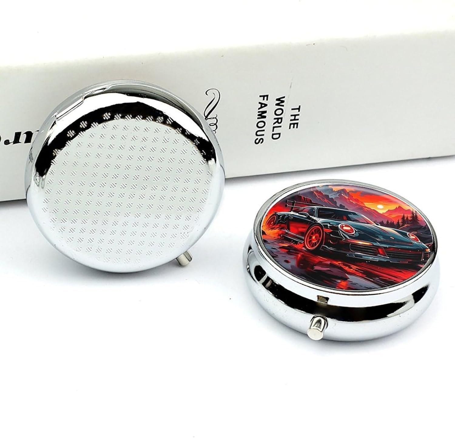 Sports Car Round Pill Box with 3 Compartments & Mirror image 4