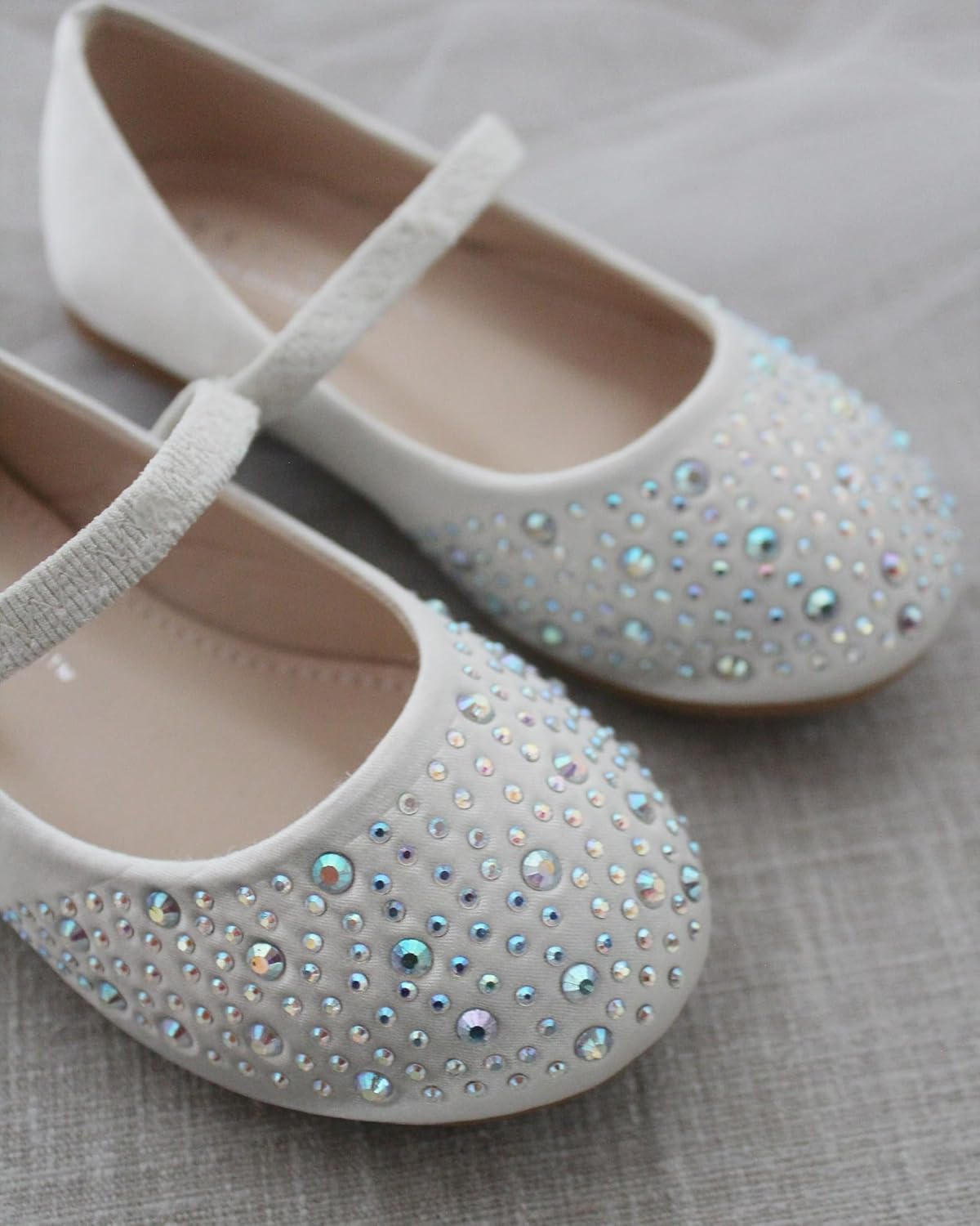 KAILEE P Girls Satin Mary Jane Flats with Rhinestones Embellishment, Flower Girls Shoes