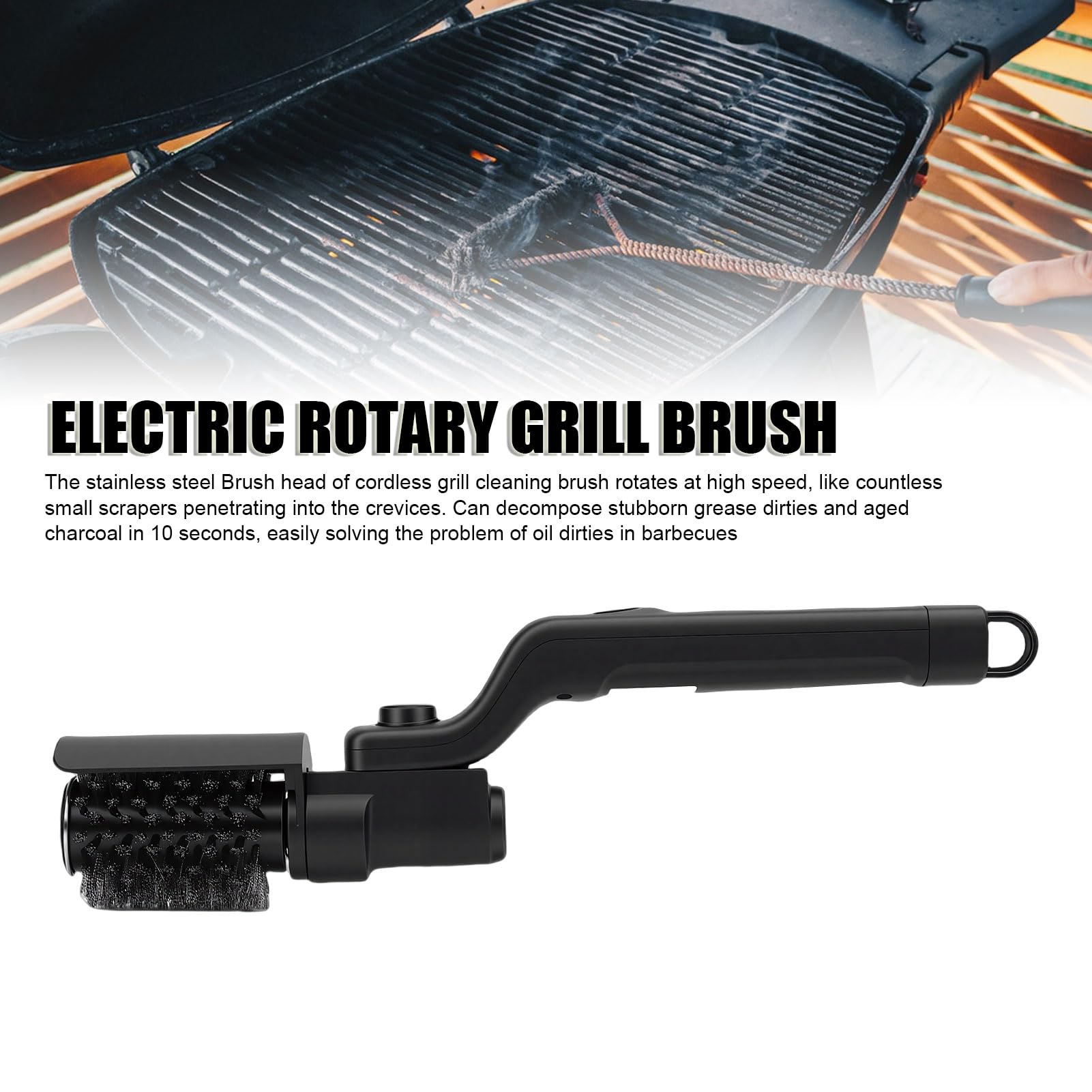 Fockety Cepillo Eléctrico Giratorio para Parrilla, Cepillo de Limpieza Inalámbrico Recargable de Acero Inoxidable con Cabezal de Repuesto, ángulo Ajustable, sin Caída de Cerdas
