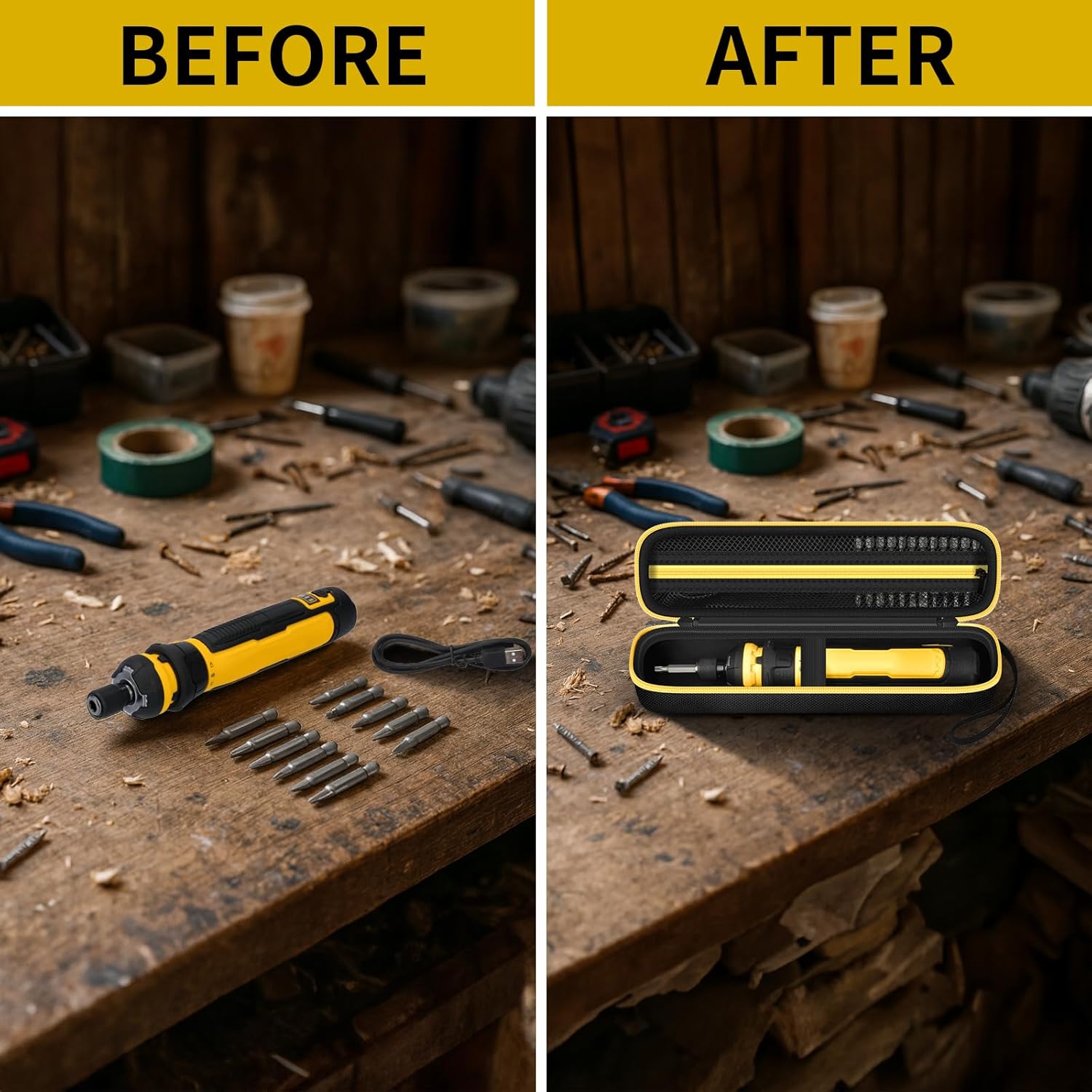 Case Compatible with DEWALT 8V MAX Cordless for Screwdriver Kit DWHT66719, Screwdriver Storage Holder with Mesh Pocket Fits for Dewalt Drill Tools & Battery Pack (Box Only) Yellow Zipper