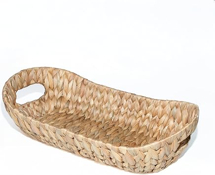 Wickerfield Oval Water Hyacinth Woven Storage Basket for Shelves Wicker Gift Hamper with Handle Small Bathroom Home Kitchen Organizer Small