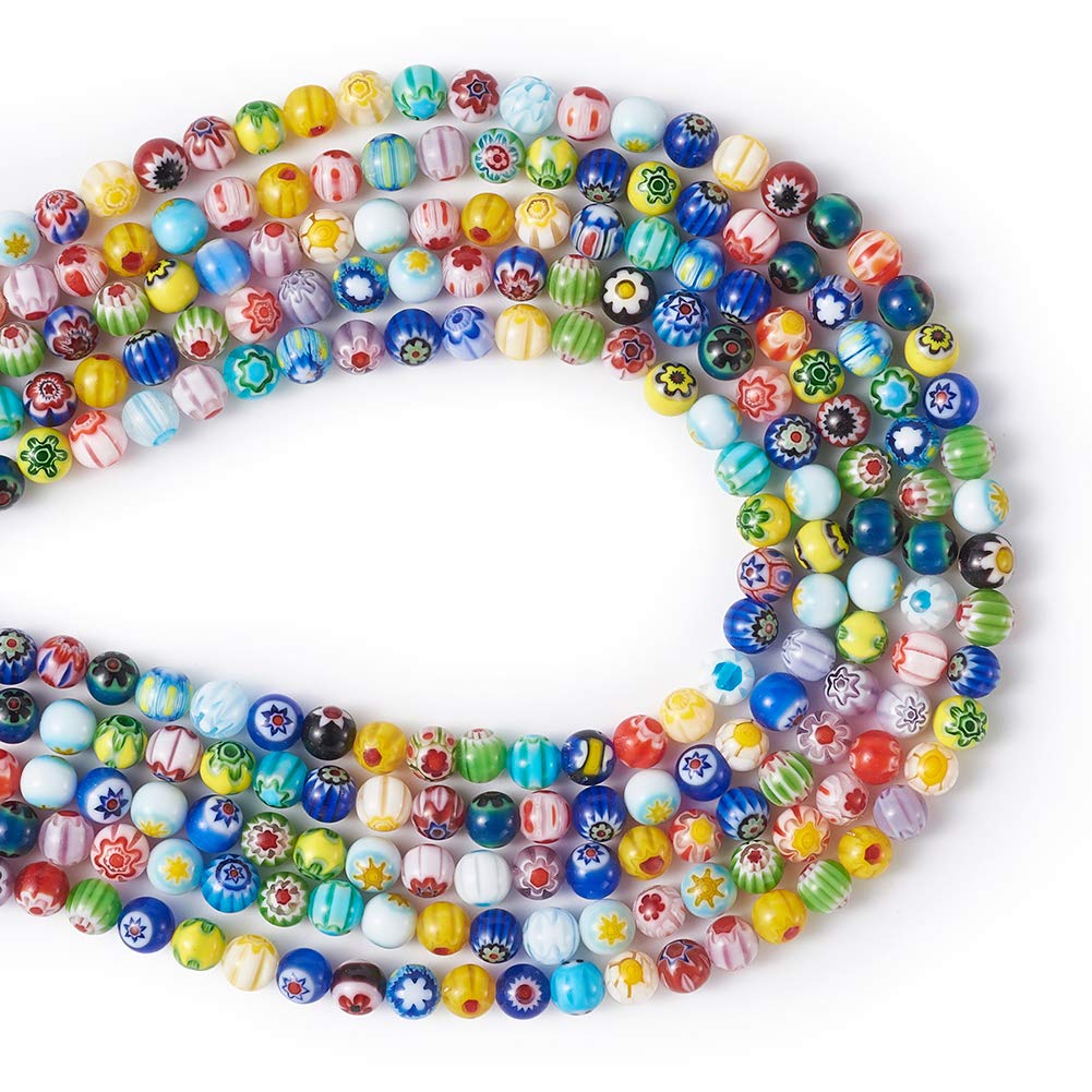 Cheriswelry About 325pcs Millefiori Glass Round Beads Strands 6mm Handmade Lampwork Flower Pattern Spacers Dangle Charms for Jewellery Crafts Making