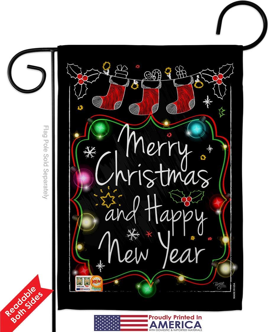 Chalkboard Merry Christmas Garden Flag Set Wall Holder Wintertime Santa Marry Xmas Present Reindeer Season Snow Small Decorative Gift Yard House Banner Double-Sided Made In USA 13 X 18.5