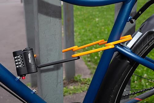 Miniatura 6 de Master Lock Cerradura plegable para bicicleta con eslabones de acero endurecido naranja, cerradura de bicicleta antirrobo resistente con combinación