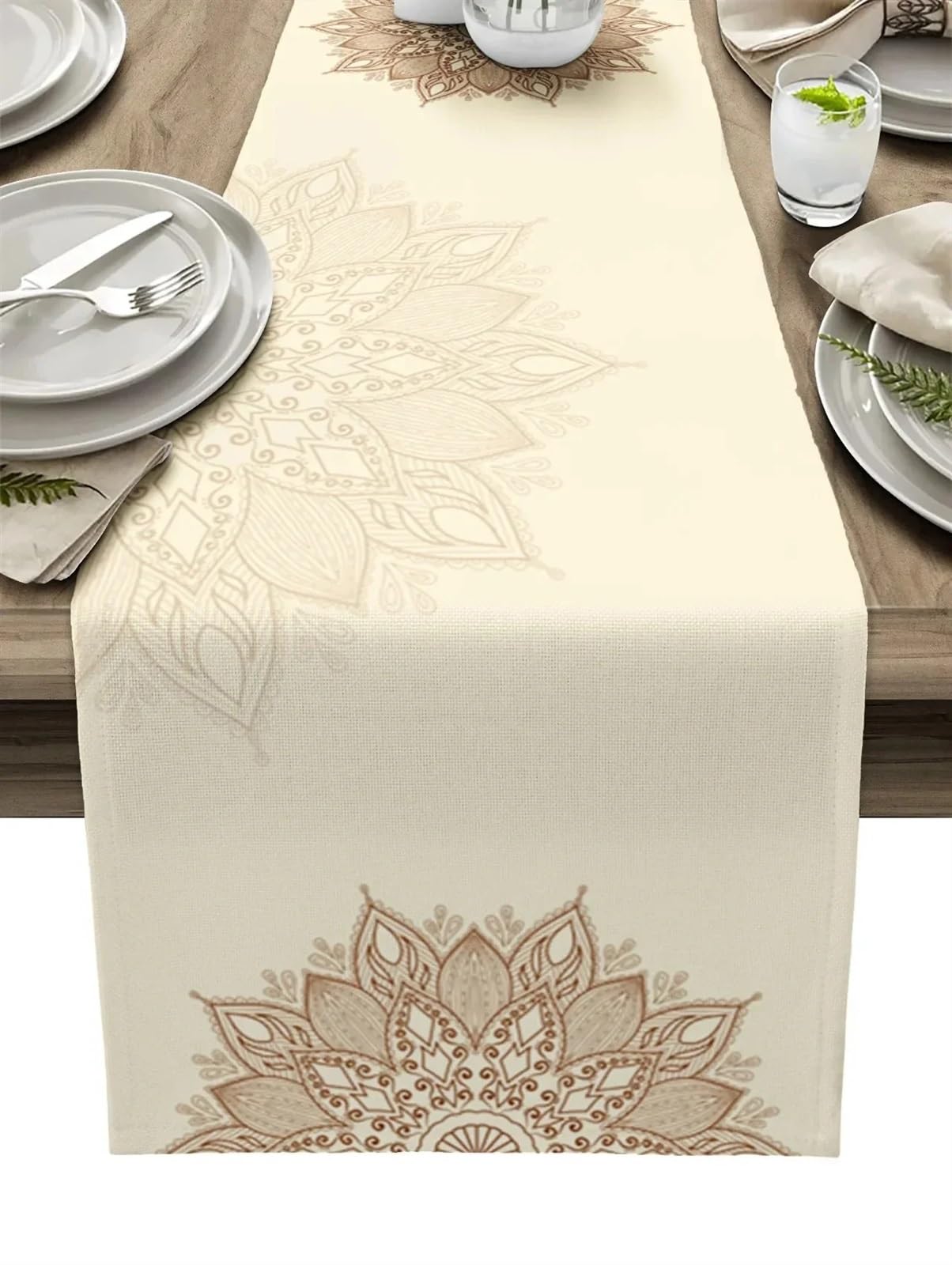 Chemin de table en lin bohème mandala pour décoration de mariage et fête