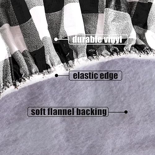 Miniatura 4 de Fitable Mantel elástico redondo de vinilo con reverso de franela, cubierta impermeable para mesa de picnic a cuadros para interiores y exteriores,