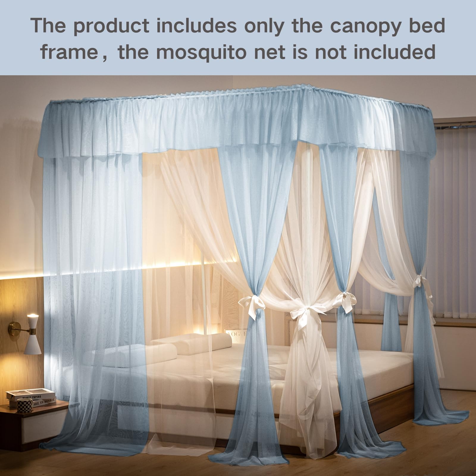 Beyeutao Cadre de lit à baldaquin noir Cadre de lit Canopy Cadre quatre affiches l 150 × L 200 × H 200 cm Cadre de rideau de lit avec pieds à baldaquin Barre Cadre de lit Ciel de lit Pole Design pour