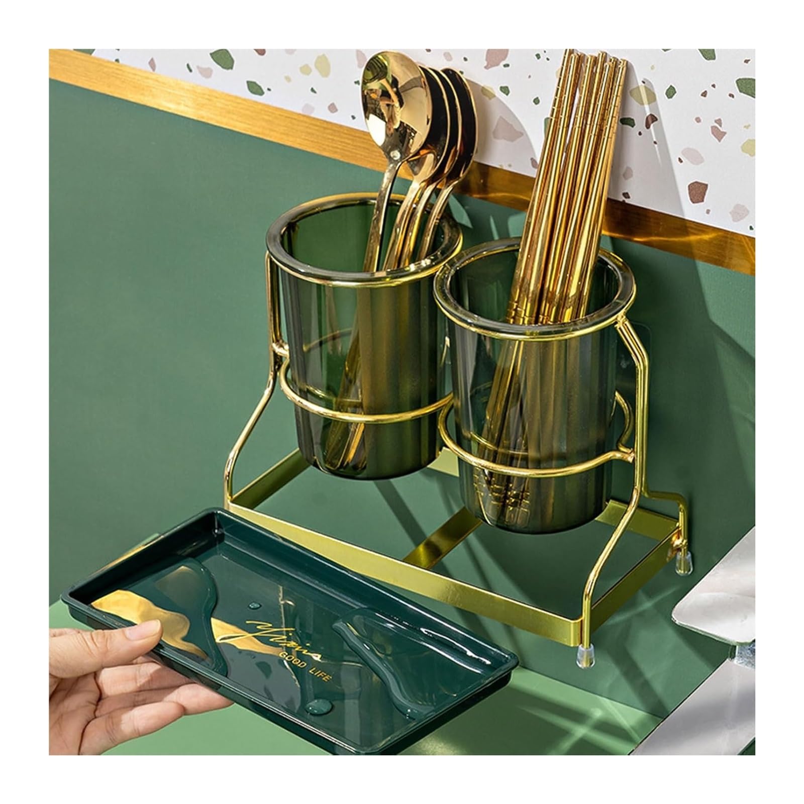 Küchenutensilienhalter, Utensilien-Organizer, 2-teiliger Geschirr-Caddy mit Metallgestell, Utensilienhalter, Besteck-Caddy, Besteck-Aufbewahrungs-Organizer, Utensilien-Aufbewahrungshalter(White)
