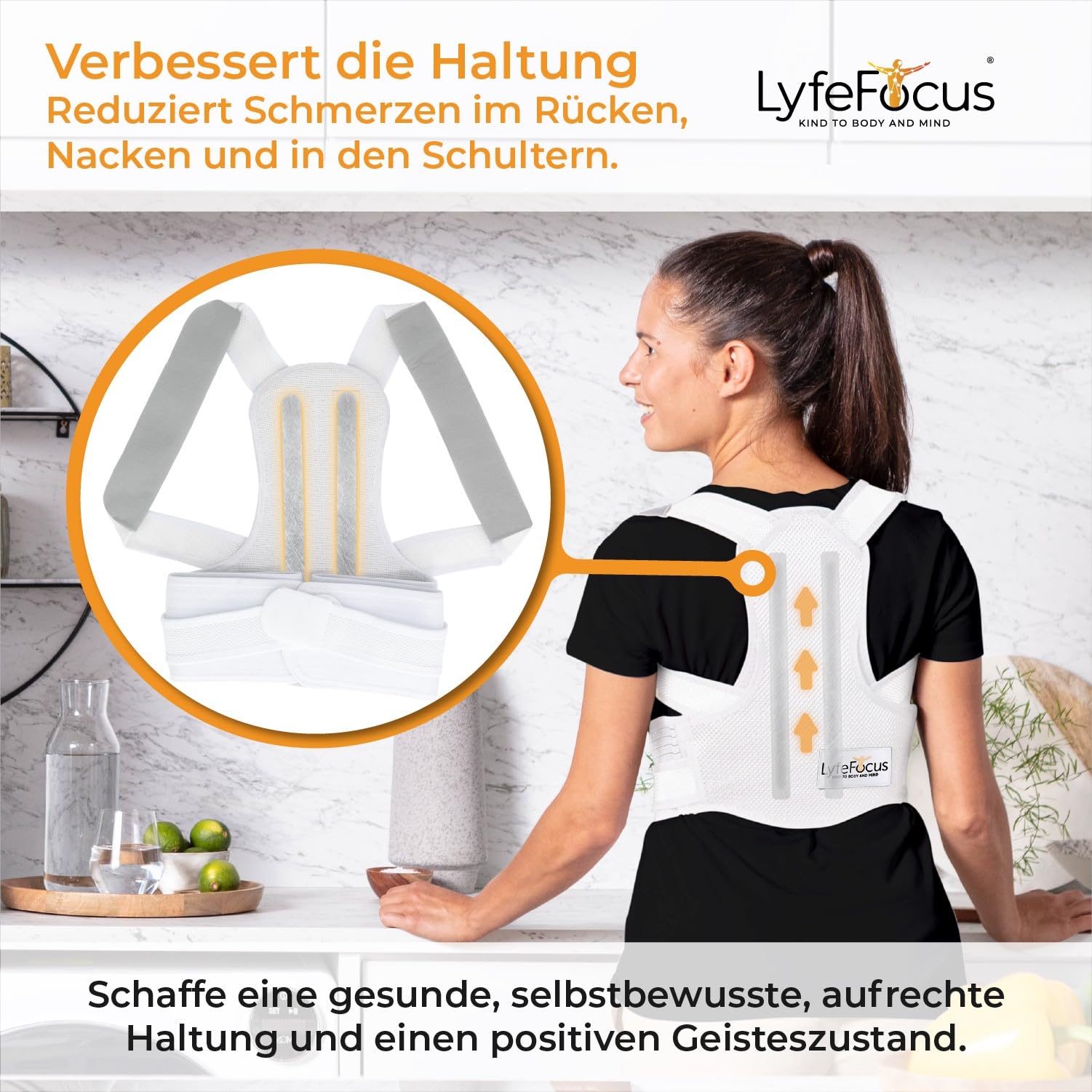LyfeFocus S1 Haltungskorrektur für Männer und Frauen - Unsichtbare atmungsaktive Stütze für den oberen Rücken - Haltungskorrektur bei Nacken-, Schulter- und Rückenschmerzen (Weiß, Groß)