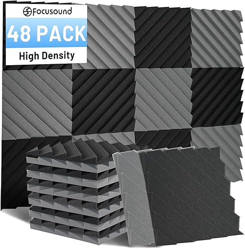 Miniatura 10 de Focusound Paquete de 48 paneles de espuma acústica a prueba de sonido, paneles de espuma acústica de 1 x 12 x 12 pulgadas para pared, paneles de
