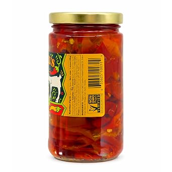 Mama Lils Mildly Spicy Pickled Peppers in Oil, 12 oz Hand-Packed Hungarian Goathorn Peppers, Savory Herb & Garlic Oil, NON-GMO, Gourmet Condiment