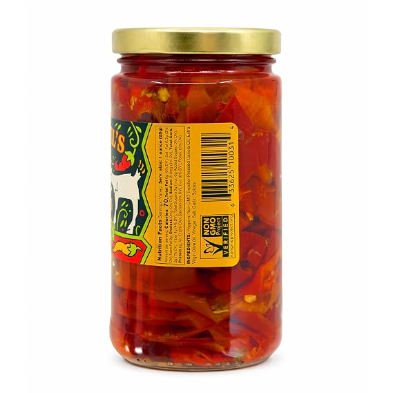 Mama Lils Mildly Spicy Pickled Peppers in Oil, 12 oz Hand-Packed Hungarian Goathorn Peppers, Savory Herb & Garlic Oil, NON-GMO, Gourmet Condiment