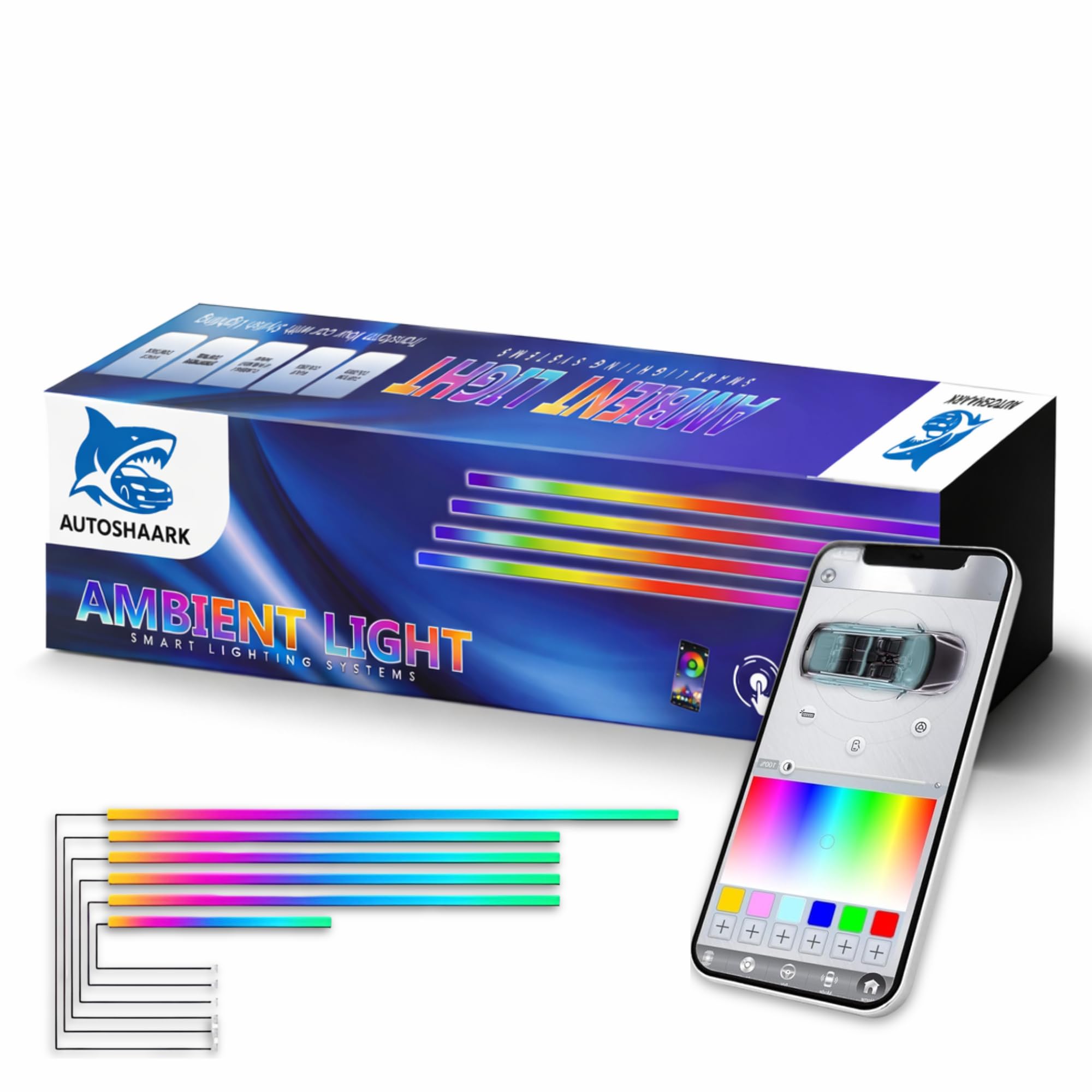 - Car Interior Ambient Light 6 in 1 Multi-Color Matrix Interior Ambient Lights for Car | App Controlled LED Dashboard & Door Neon Strips |16M Colors, Bluetooth Control (Pack of 6)