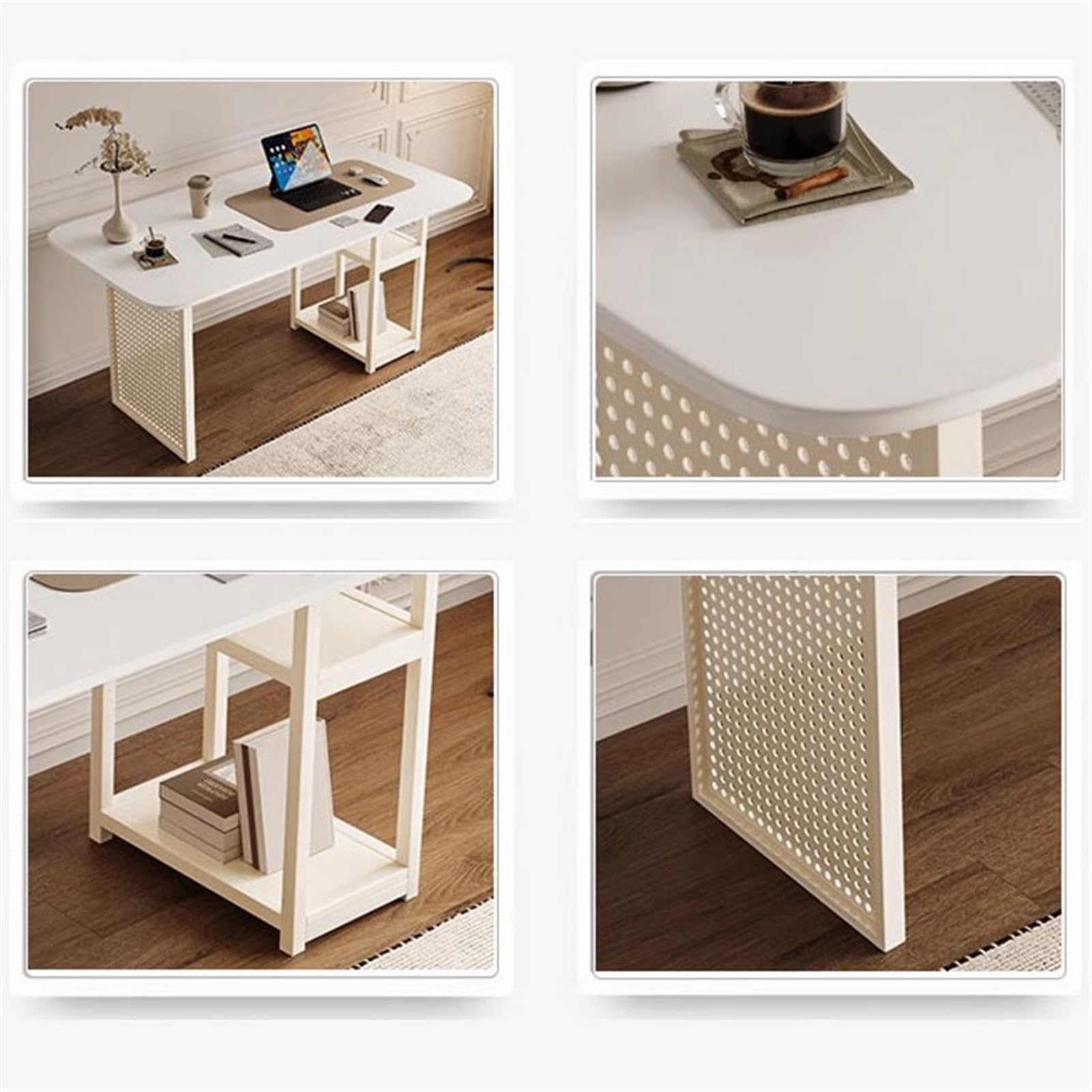 Acrittura Tavolo bianco for l'home office con ripiani portaoggetti a 2 livelli(M)