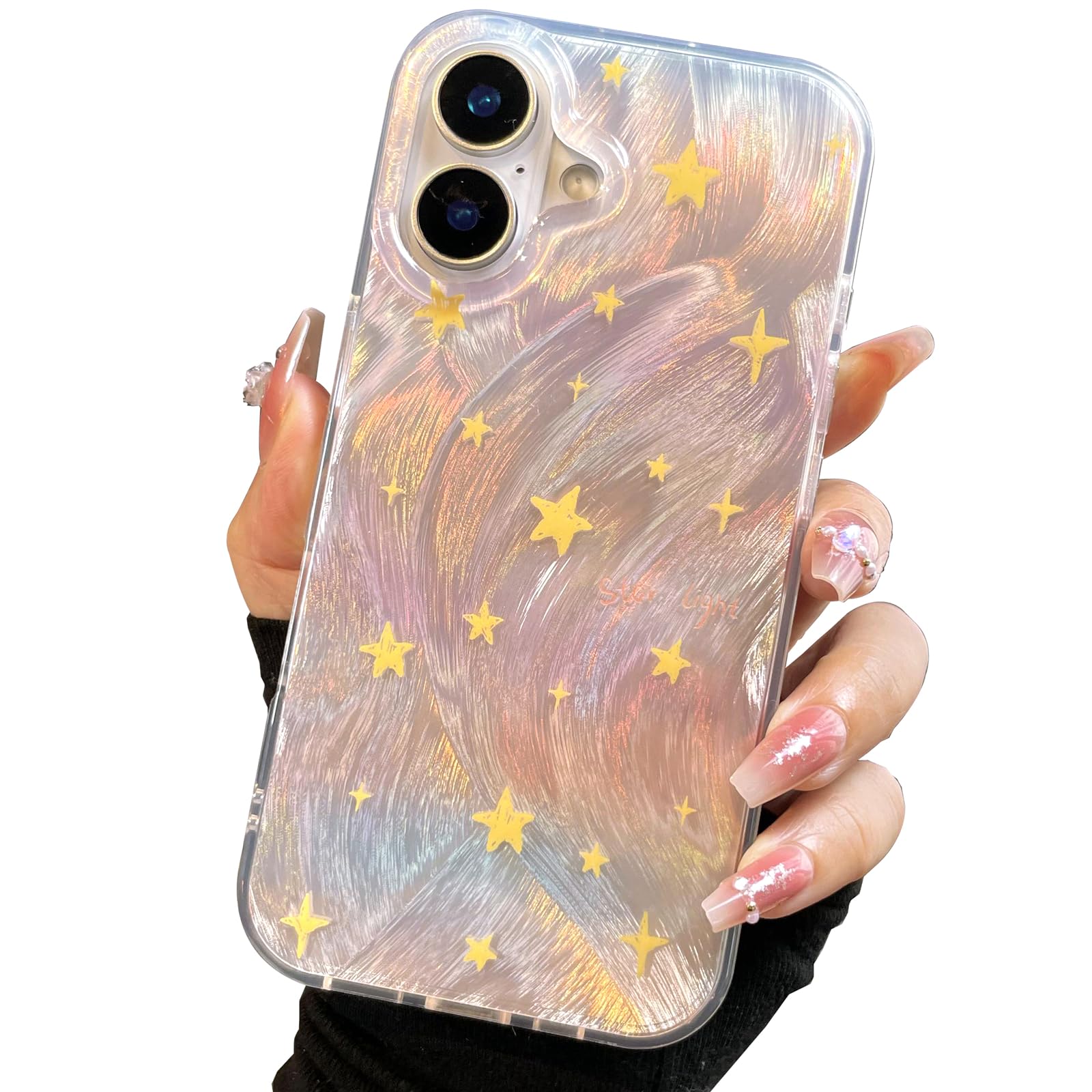 I-MGAE-IN-AR Compact Case for iPhone 16 Shiny Fade Star Design,Cute Trendy Soft Slim TPU Shockproof Protective Phone Cases Cover for Women Girls