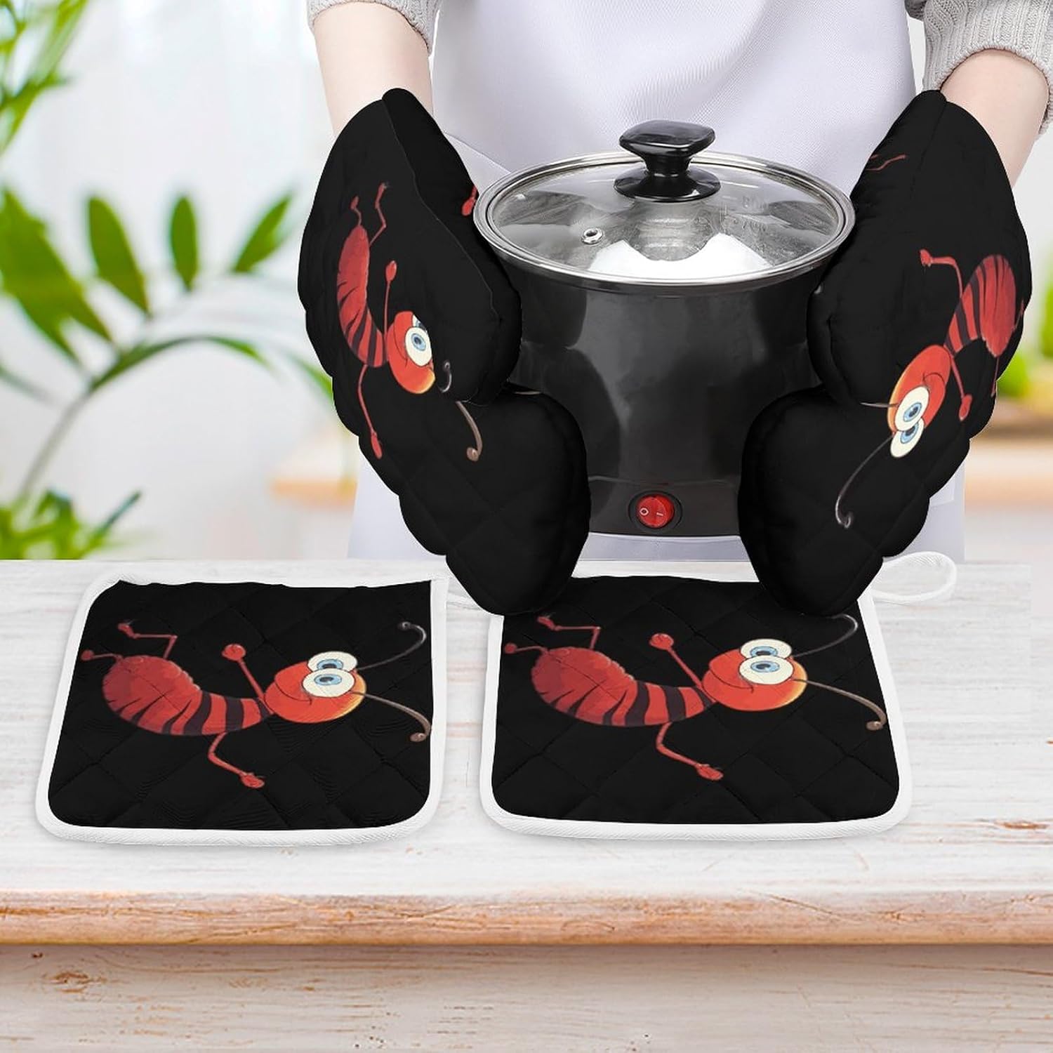 Ant 4 Pcs Oven Mitts and Pot Holders Set High Heat Resistant Long Kitchen Oven Glove Potholders