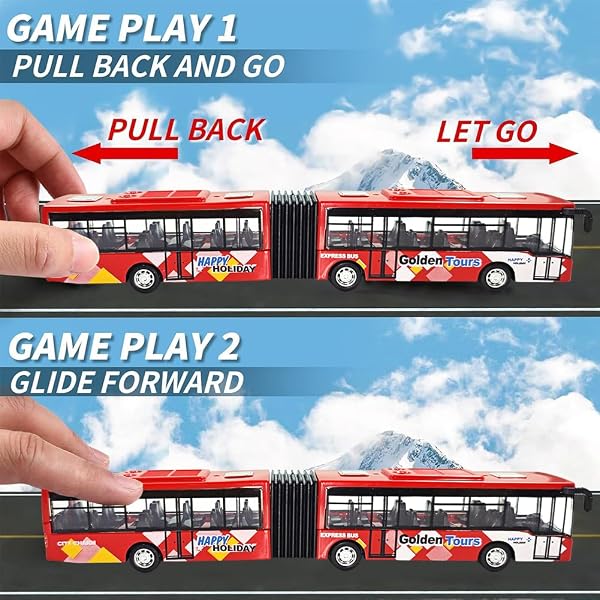 Mini Bus Auto, Bus Spielzeug Pull Back Spielzeugautos Mini Buses Auto Zurückziehen tadtbus Spielzeugauto Friction Autos BusModell für Jungen Mädchen Geburtstags Geschenke(Rot) - 4