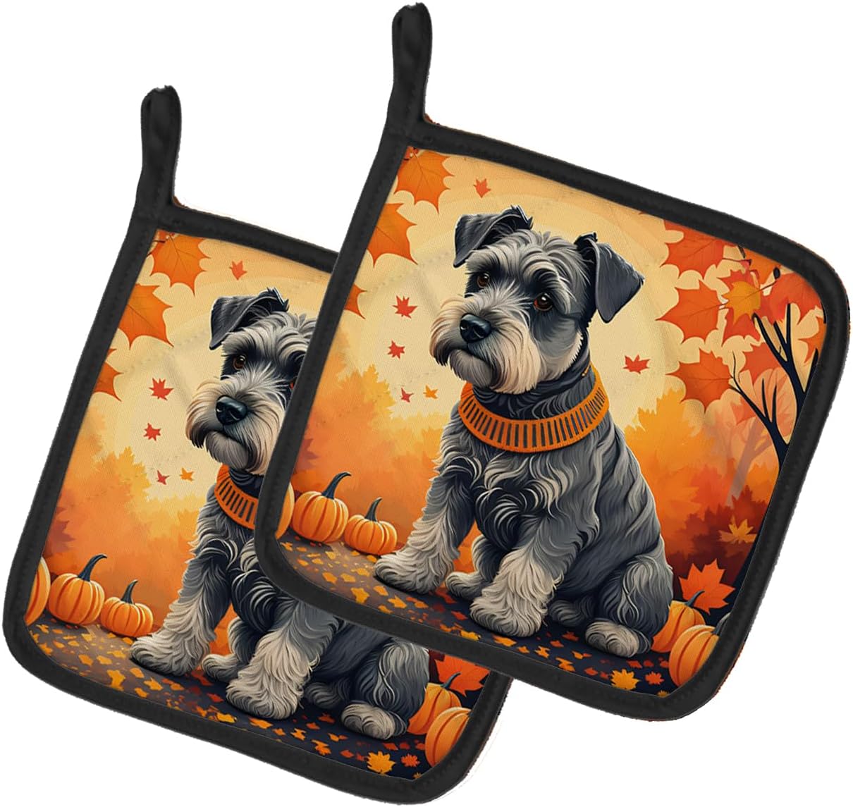 Caroline's Treasures DAC1068PTHD Schnauzer Fall Pair of Pot Holders Kitchen Heat Resistant Pot Holders Sets Oven Hot Pads for Cooking Baking BBQ, 7 1/2 x 7 1/2