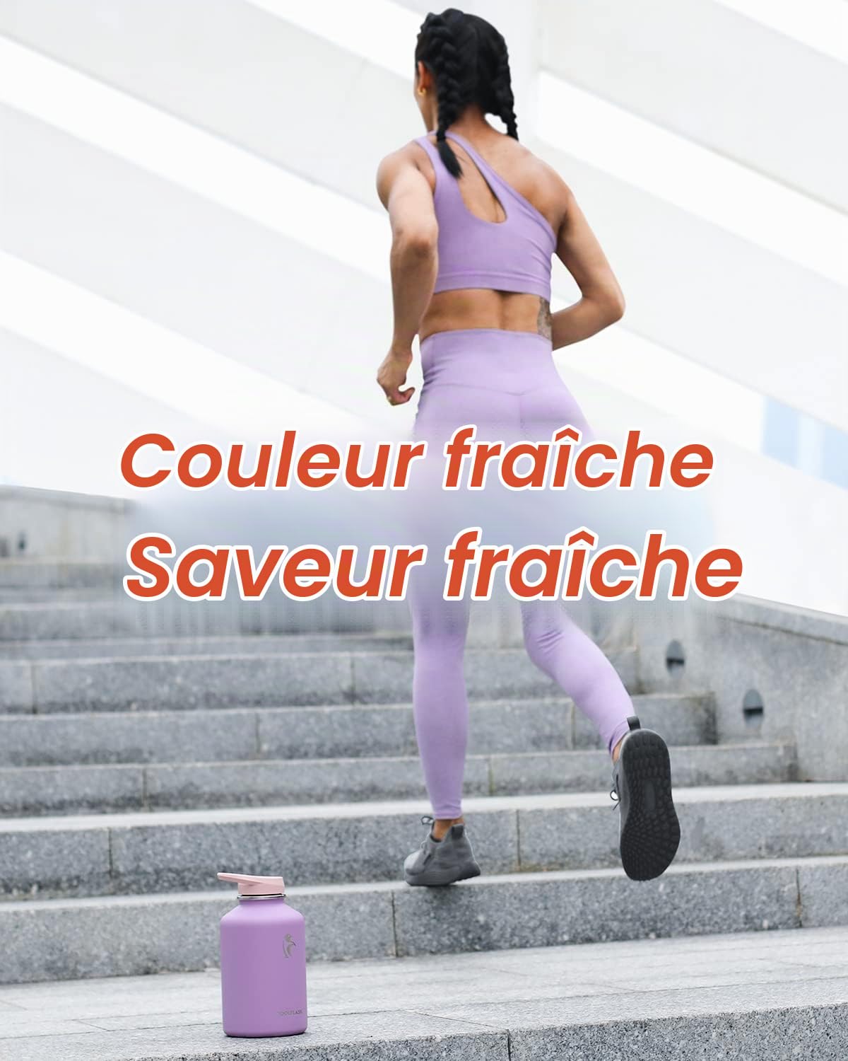 Coolflask Bouteille d'eau 2L isolée avec manchon en cuir PU, bouteille d'eau en acier inoxydable, couleur contrastée avec couvercle en paille, maintien au froid 48h, maintien au chaud 24h, Pourpre