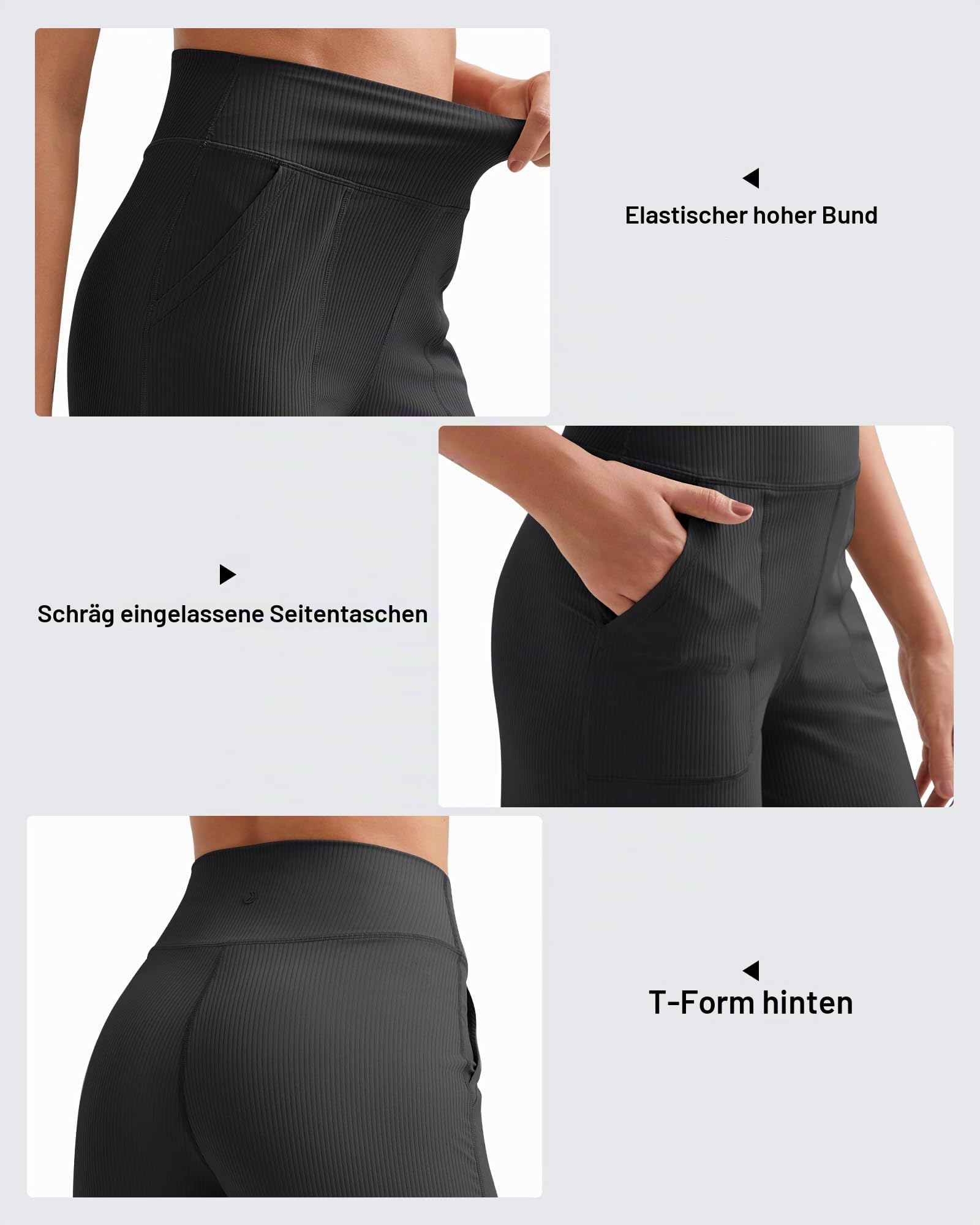 G4Free Hohe Taille Yogahose Damen Weites Bein Hose mit Taschen Gerippte Comfy Atmungsaktiv Jogginghose Leichte Freizeithose Petite/Regulär/Lang