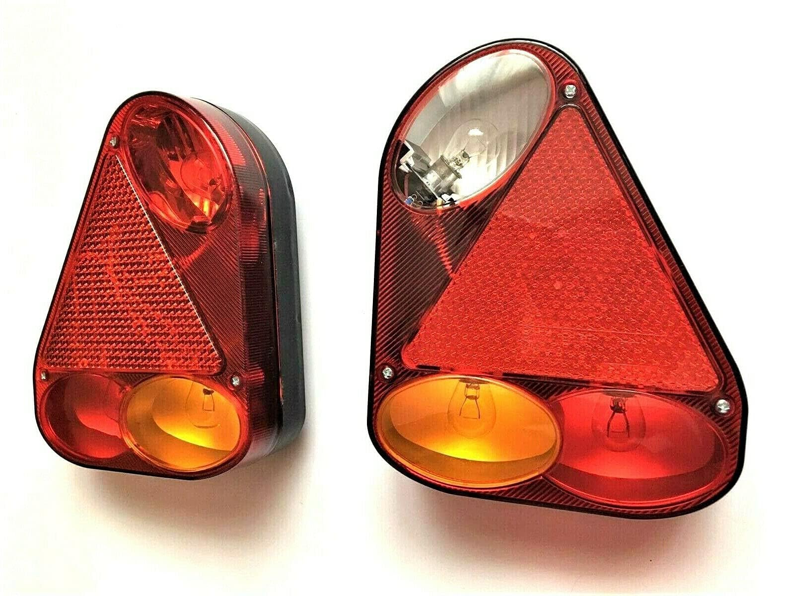 2 luces traseras de 12 V y 24 V, para camiones, remolques con bombillas de bayoneta, trailer, luz trasera y 2 triángulos