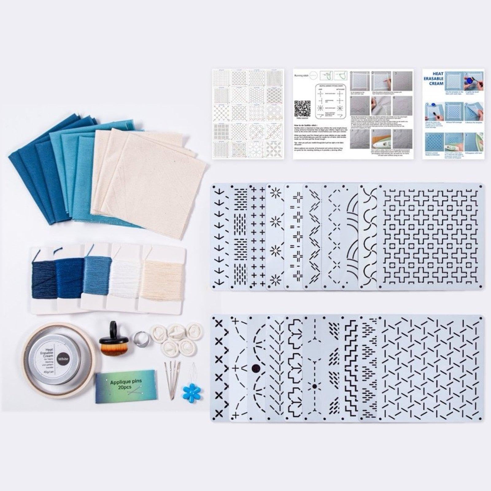 Plantilla Paquete Plantillas Bordado Japonés con Patrón Reutilizable Hilo de Instrucciones y Tela PVA Soluble Adecuado para
