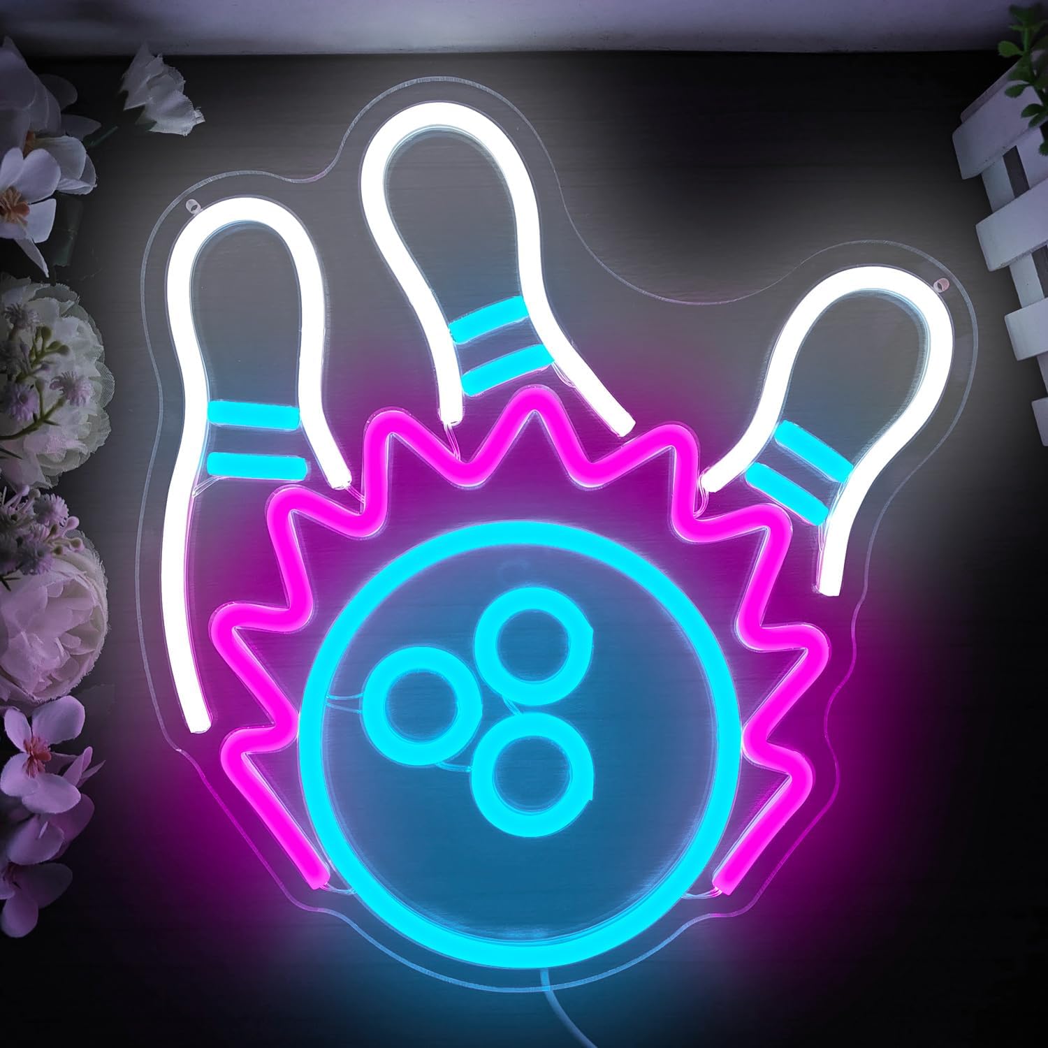 Bowling Neon Sign for Wall Decor Dimmable Bowing Ball Neon Sign for Man Cave Bowling Led Signs for Bowling Club Game room Man Cave Bedroom Neon Light Signs Light Up Sign for Bowling Room Gift