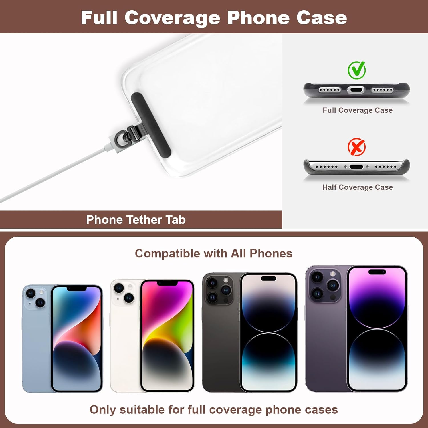 Cell Phone Chain Crossbody Phone Lanyard with 2 Metal Tether Tabs, Adjustable Black Braided Phone Strap and Phone Chain Strap Combination, Cell iPhone Lanyard Crossbody for Women and Men, Black - Image 9