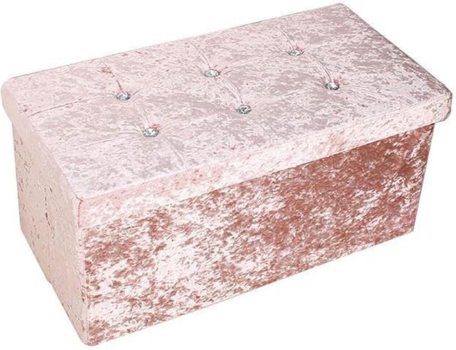 Textile Home New Crushed Velvet Ottoman Bench Folding Foot Stool Seat Bench Ottoman Sitting Storage Box (Pink,, Double: L 76 cm x W 38 cm x D 38 cm)