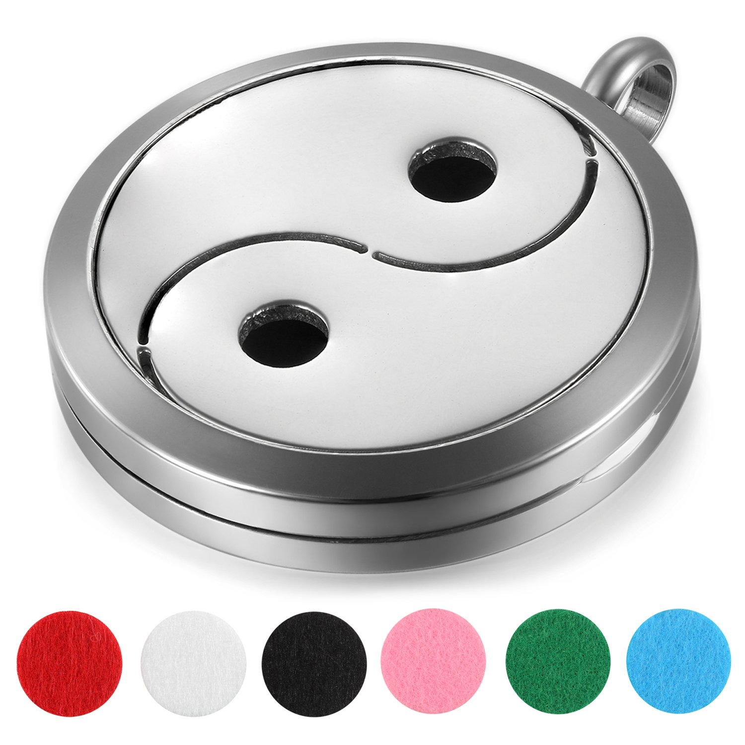 JewelryWe 16PCS Set Damen Halskette, verschiedene Design Edelstahl Aromatherapie Ätherische Öle Diffusor öffenbar Floating Medaillon Locket Anhänger mit 6 Bunt Filzkreisen und 45cm Kette, Silber