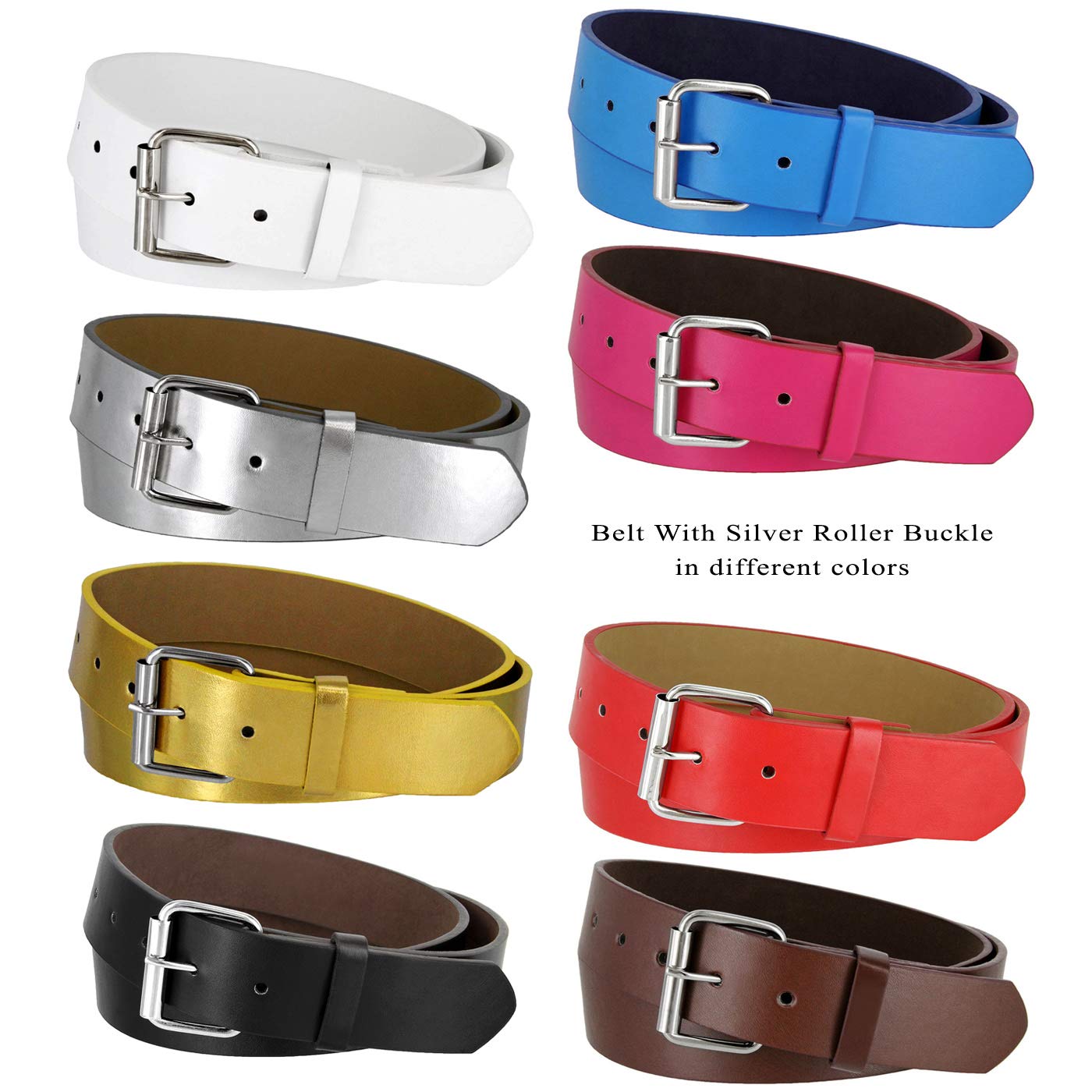 B570 Mens Belt With Silver Roller Buckle Casual Jean Belt 1-1/2