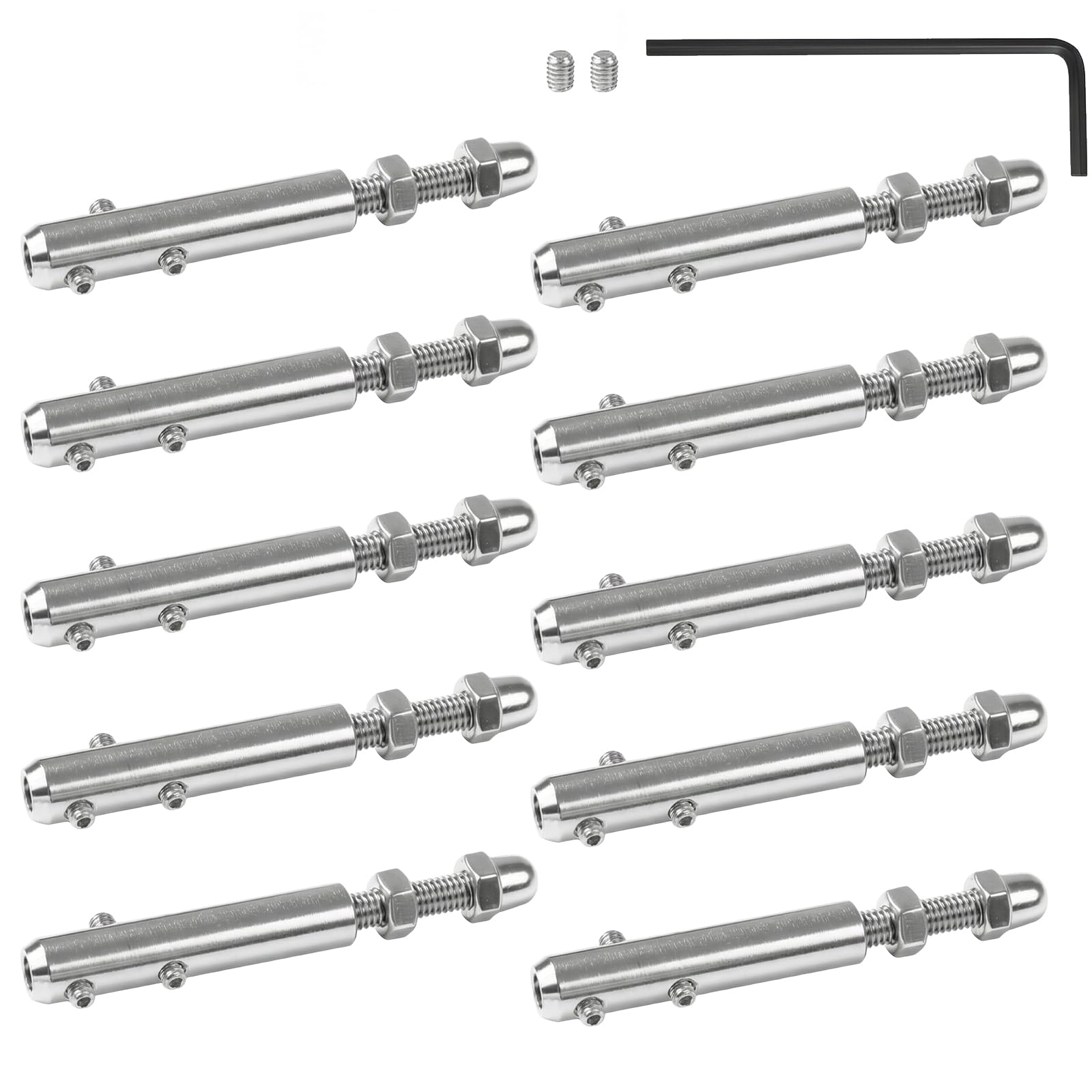Lot de 10 Tendeurs de Câble en Acier Inoxydable, Garniture de Tension pour Câble 4mm, avec Tige Filetée et Clé Allen, pour Fixation et Mise sous Tension des Câbles
