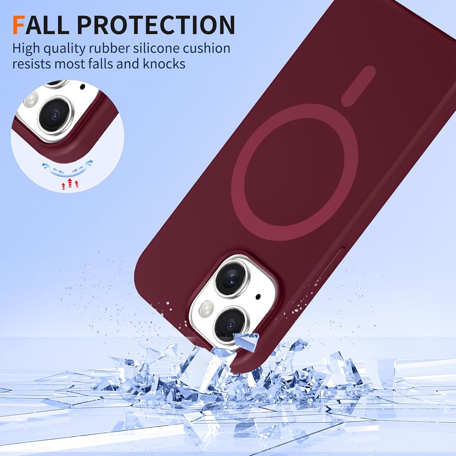 Mobile Phone Case for iPhone 15, Case with Strap, Compatible with MagSafe, Magnetic Necklace Silicone Case with Adjustable, Removable Cord for Hanging, Shockproof Protective Case, Red image 4
