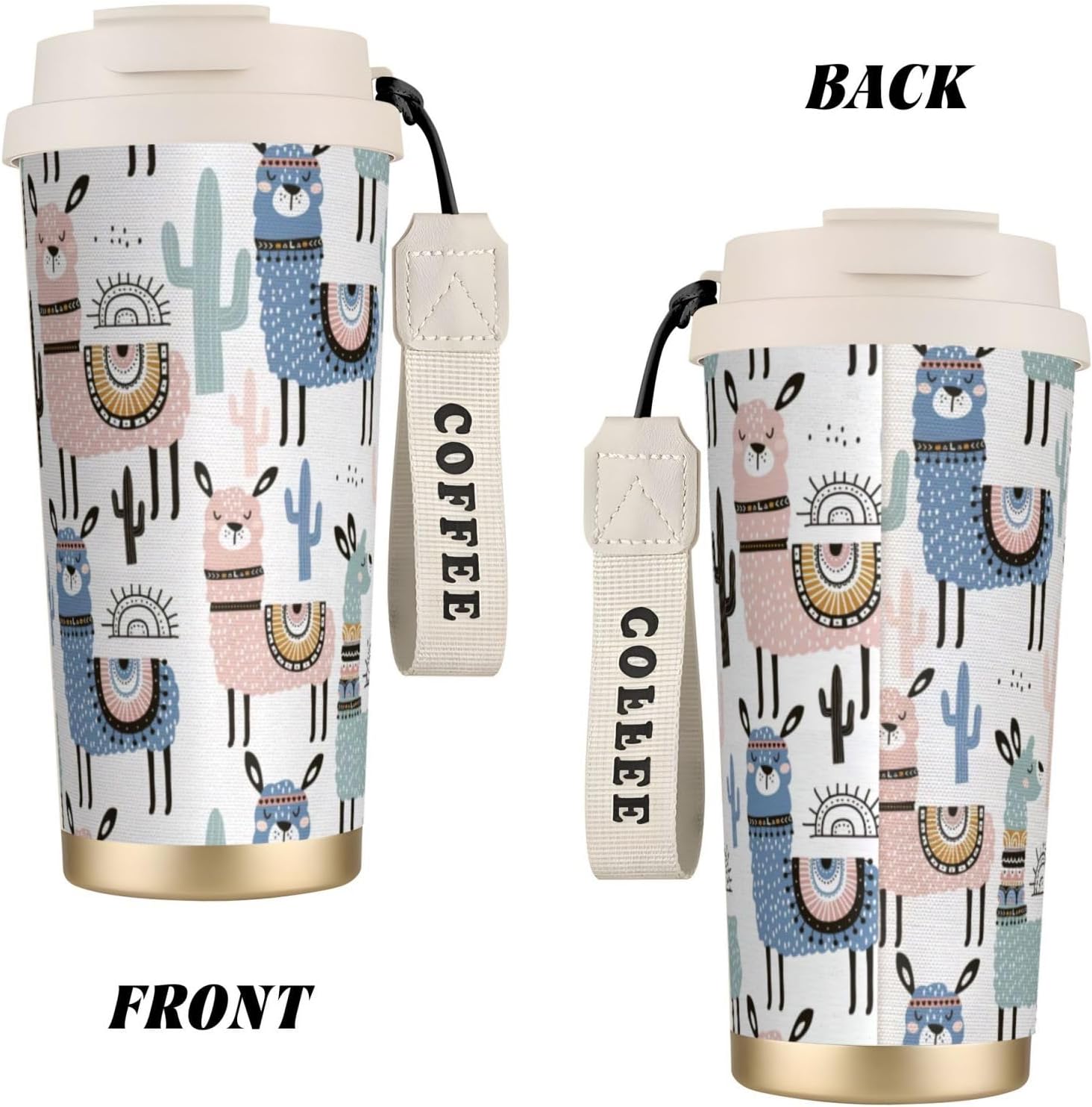 Llama Alpaca Cactus Print Leakproof Insulated Coffee Mug,Stainless Steel Dual Drink Travel Tumbler,17 OZ