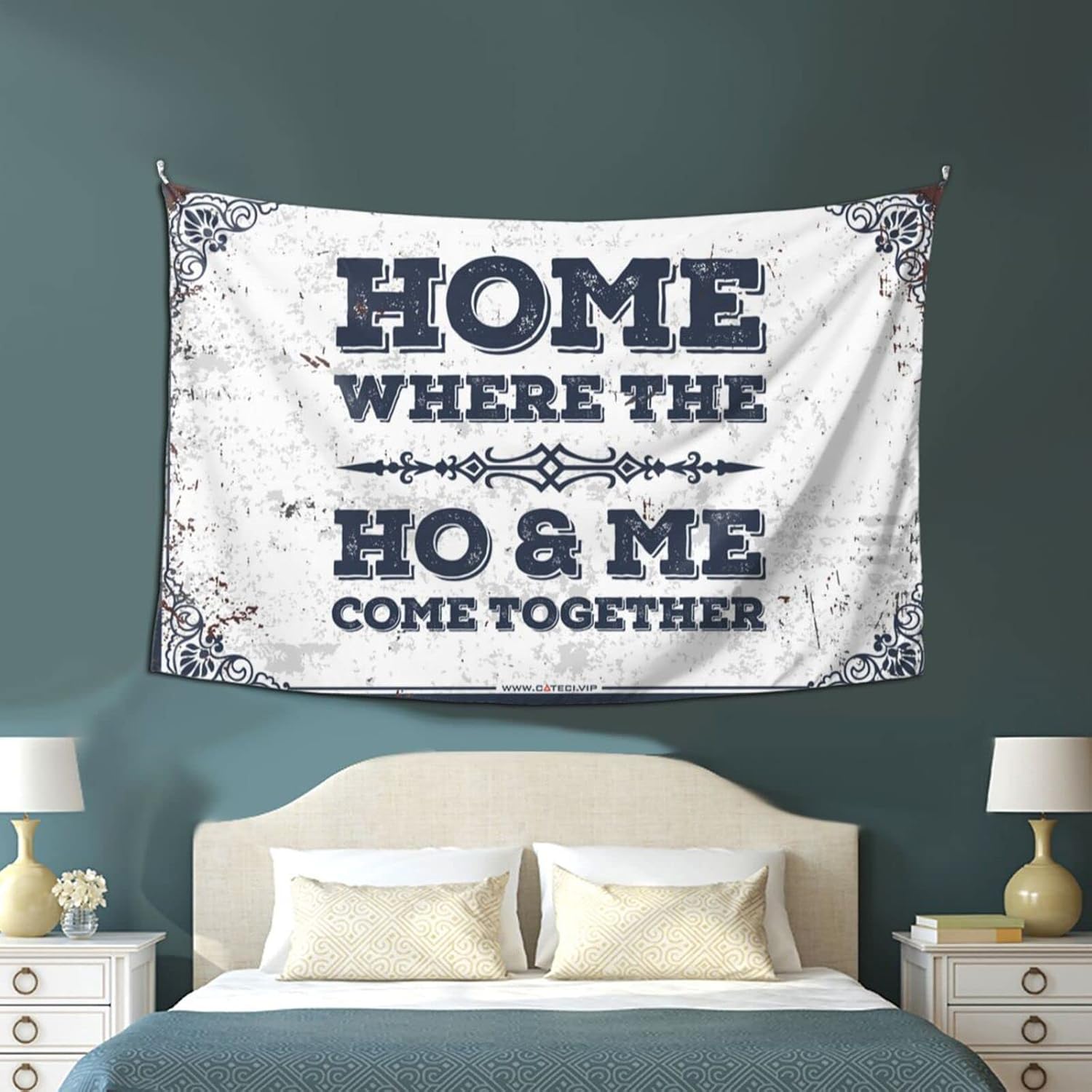 PLOWS Door Decorations For Bedroom Home Where The Ho & Me Come Together Tapestry Funky Decor Dorm Room Tapestry(75X100CM)