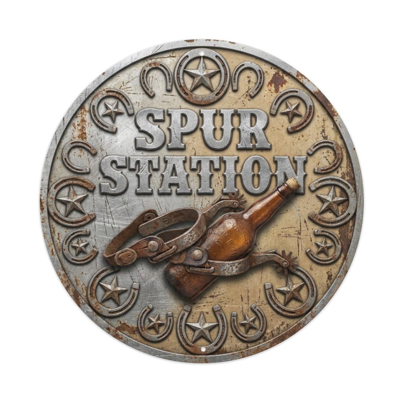 Vintage Beer Western Cowboy Spur Station Retro Bar for Pub Metal Tin Sign