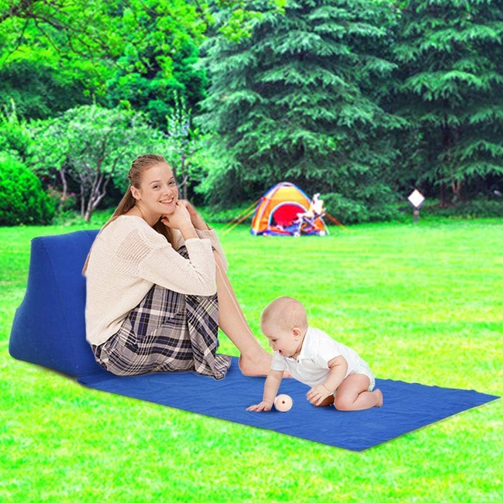 KRLZ Inflatable Back Cushion Portable Beach Reclining Lounger Wedge Shape Lounger Cushion Beach Mat Foldable Waterproof Flocking Back-Rest Chair for Outdoor Camping (Blue)-image-45