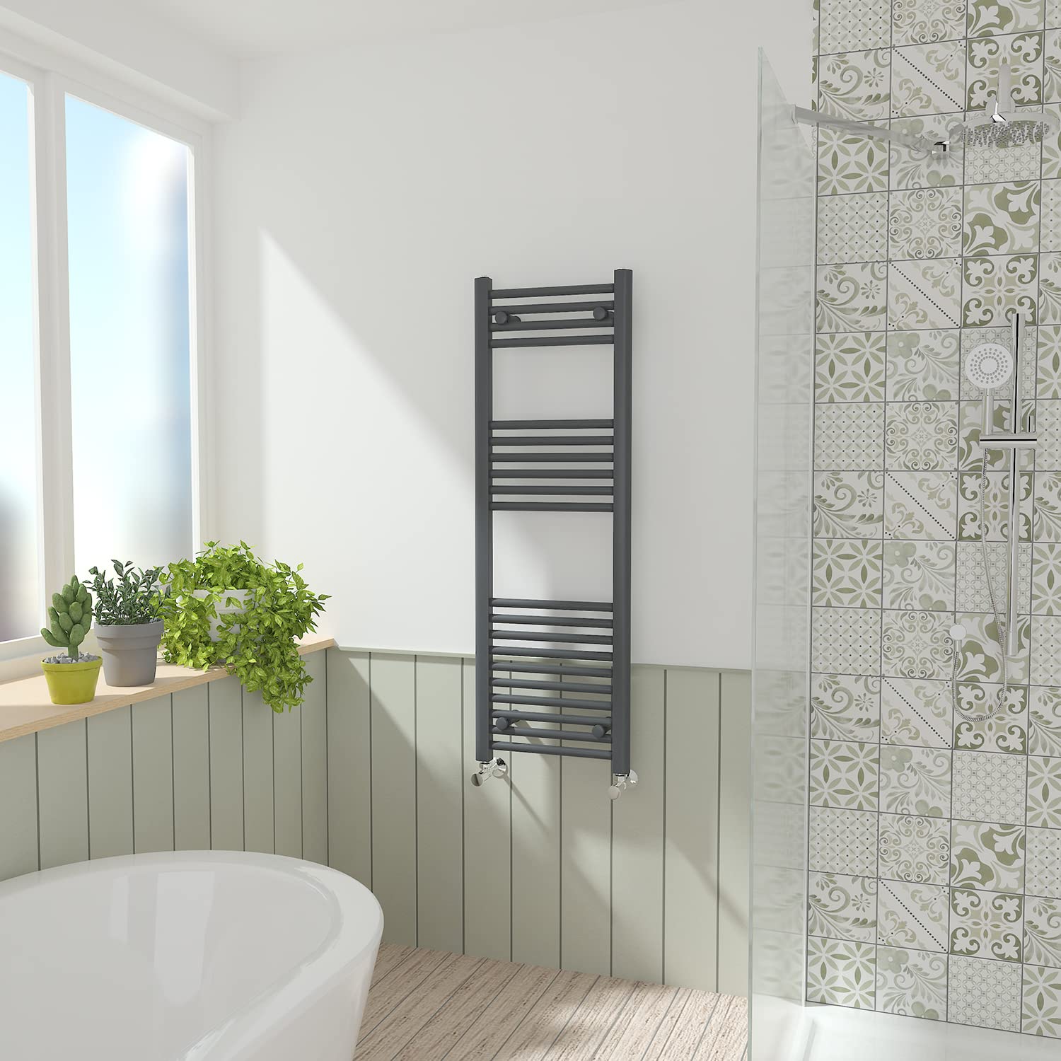 NRG Anthracite Straight Central Heating Towel Rail Bathroom Heated Rad Radiators Ladder Warmer - 1200×400mm