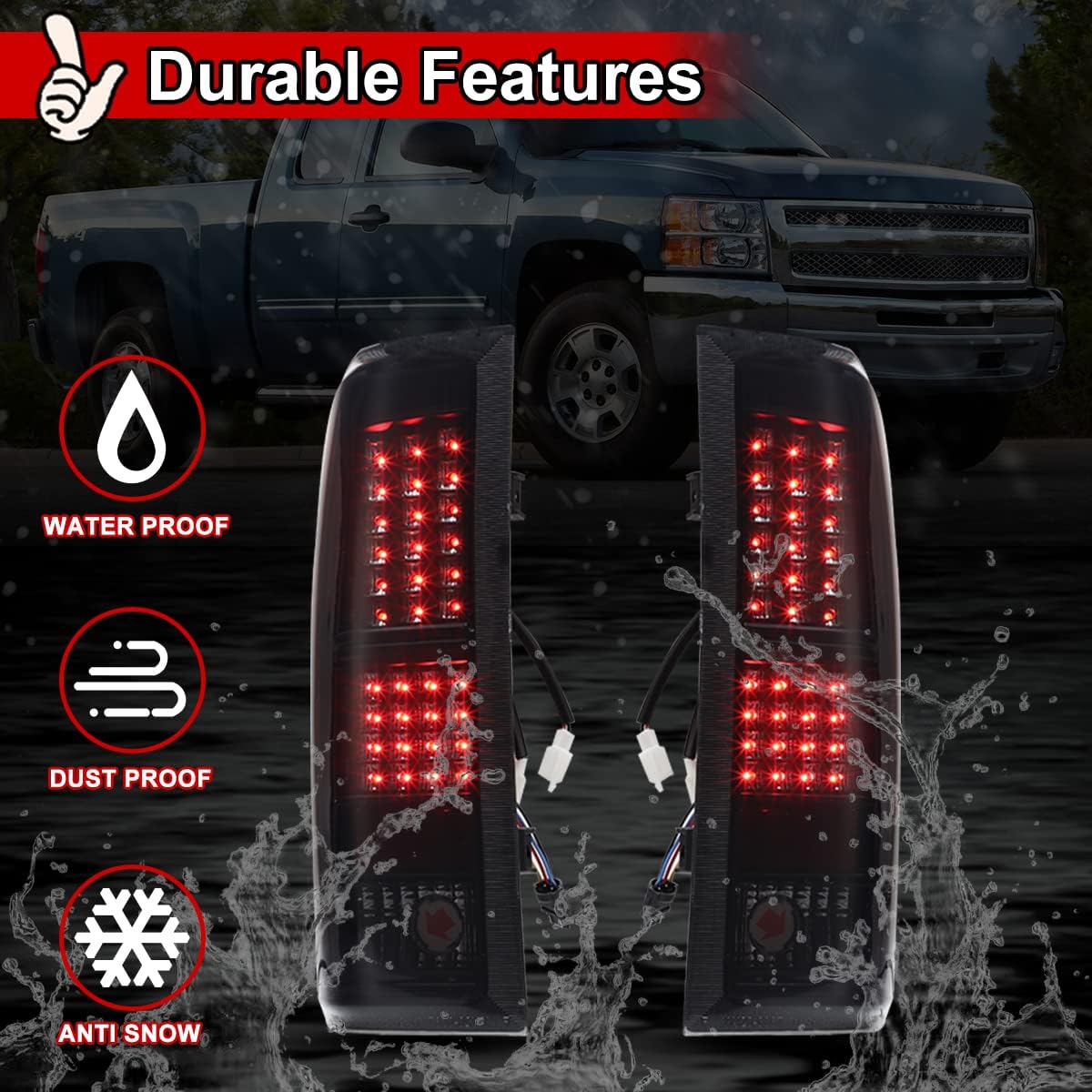 Nixon Offroad LED Tail Lights for 2008-2013 Chevy Silverado 1500, 2008-2014 Silverado 2500HD/3500HD Rear Taillight Assembly (Black Housing/Smoke Lens)