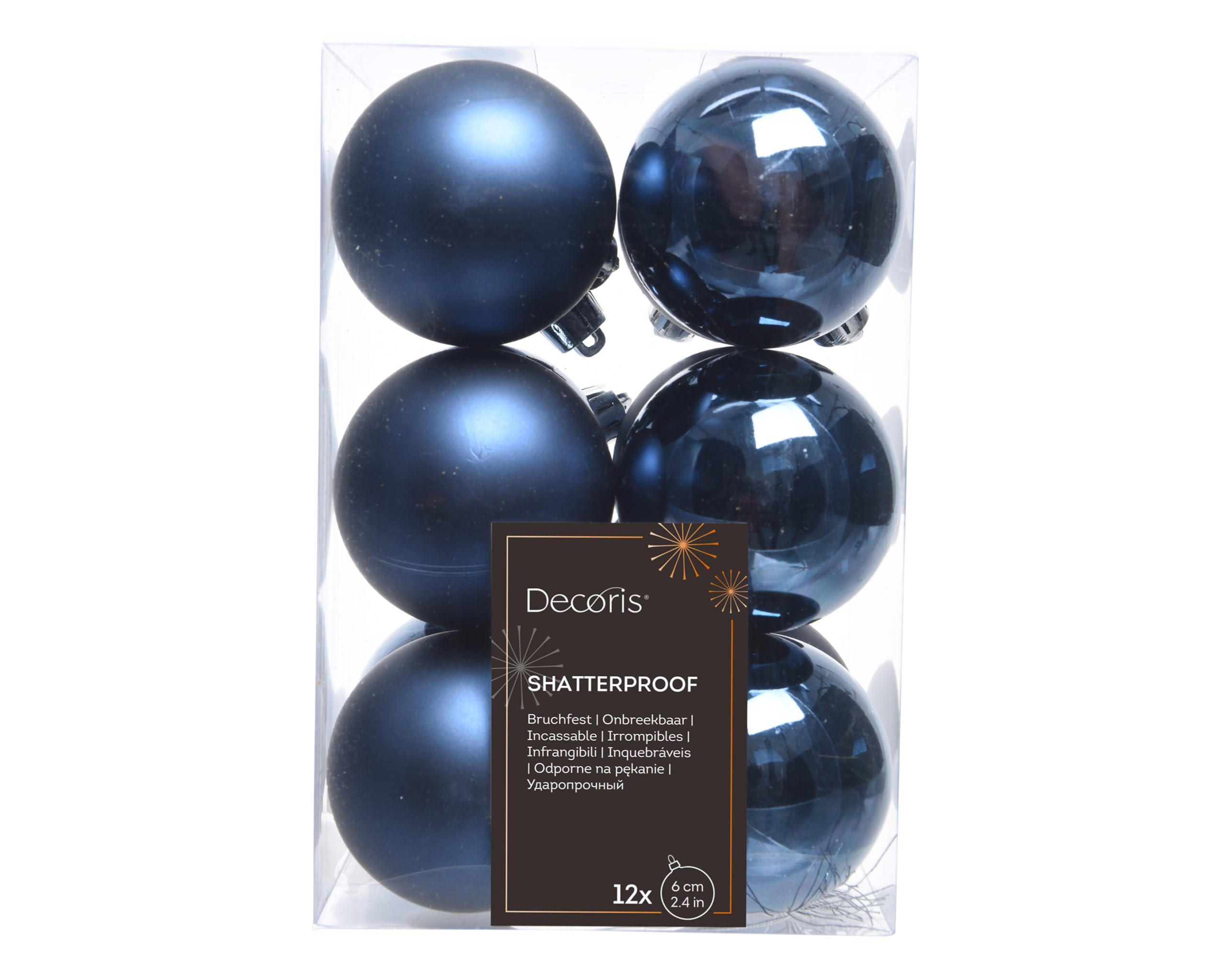 Kaemingk Night Blie 12 Night Blue Baubles - Round Bauble Decorations - Christmas Tree Hanging Ornament - 6Cm 60Mm Baubles - Matt & Gloss Finish - Tree Wreath Garland Decorations.