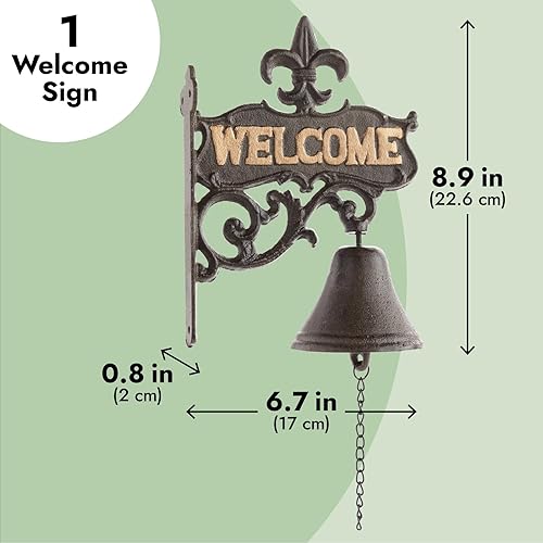 Miniatura 4 de Juvale Campana de cena para exteriores, 6.7 x 8.9 x 0.8 pulgadas, hierro fundido negro, estilo antiguo, campana de bienvenida al aire libre para