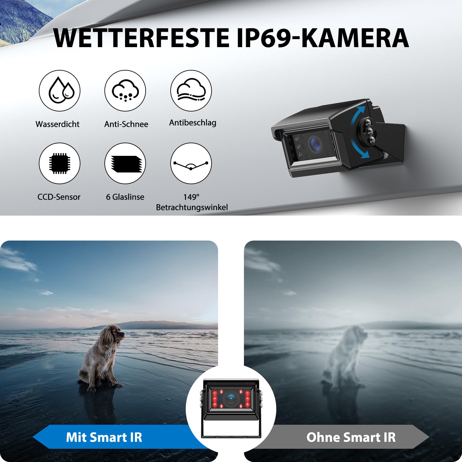 Dual Rückfahrkamera Set 7-Zoll 1080P HD Monitor IP69 Wasserdicht IR Nachtsicht LKW Anhänger Bus