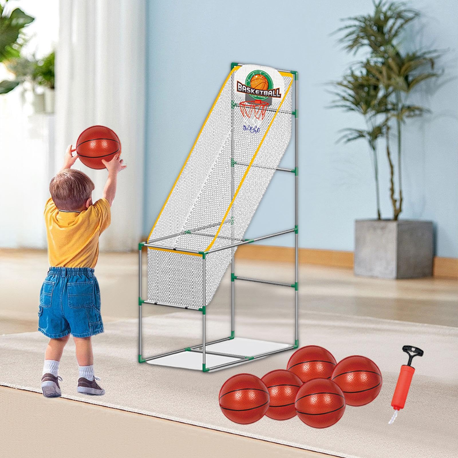Gioco di Basket Arcade per Bambini, Giocattolo Sportivo, Canestro Rimovibile con Palline, per Ragazzi E Ragazze, Facile da Montare, Attivo, con 6 Palle, 1.53 M
