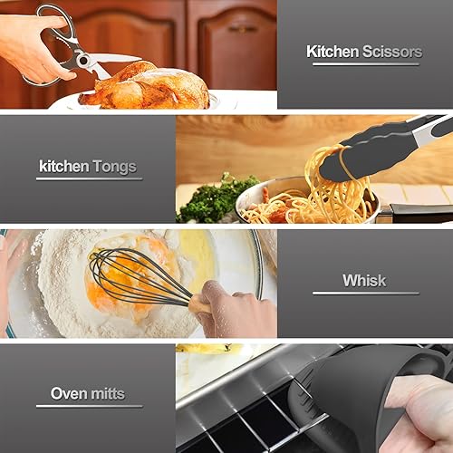 Miniatura 6 de AIKKIL - Juego de 28 utensilios de cocina de silicona, resistentes al calor, juego de espátulas de cocina de silicona con asas de madera y soporte