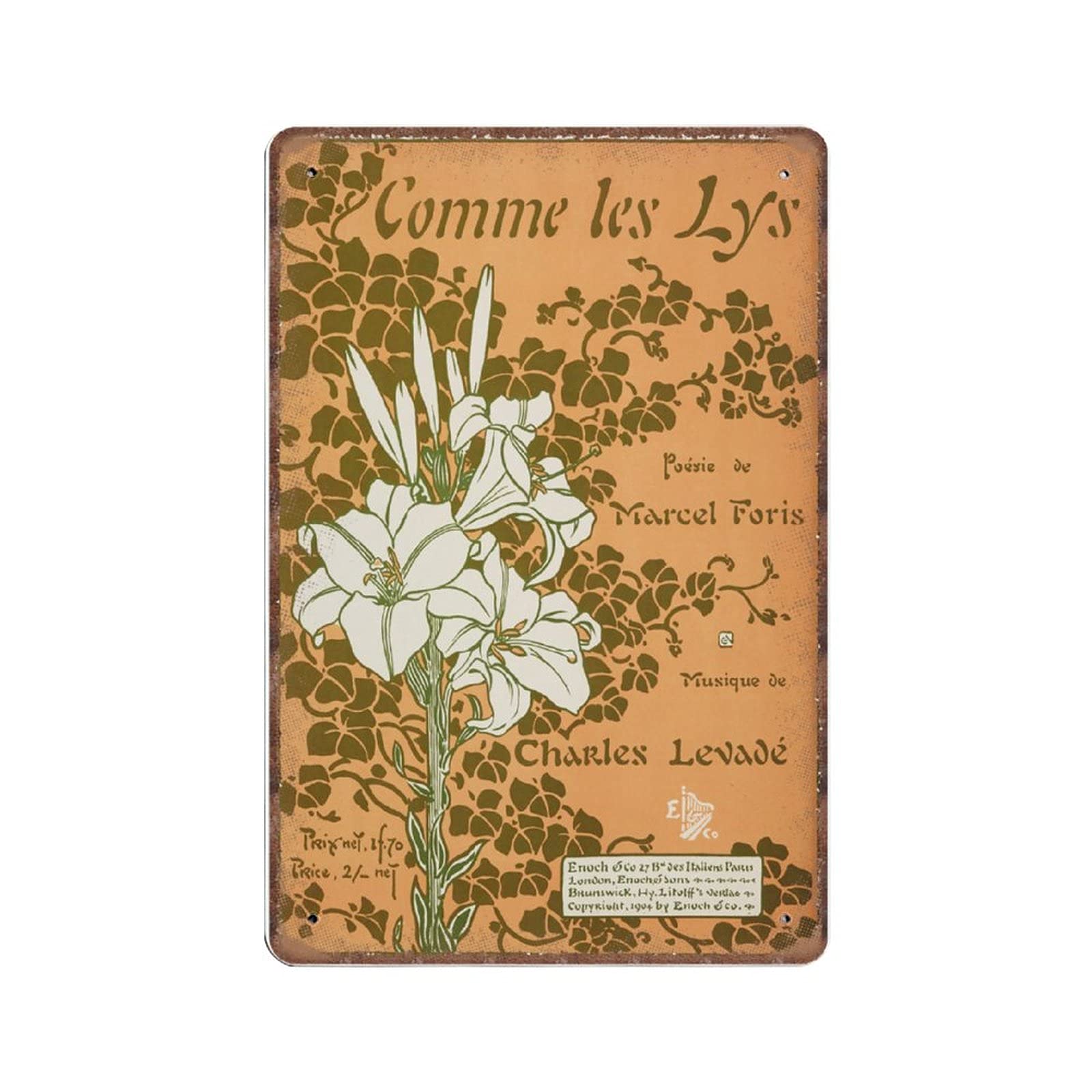 rayprint French Flower Tin Signs, Lily Vintage Funny Vintage Metal Sign Plaqu Poster Wall Art Pub Bar Kitchen Garden Bathroom Home Decor, 20x30 cm