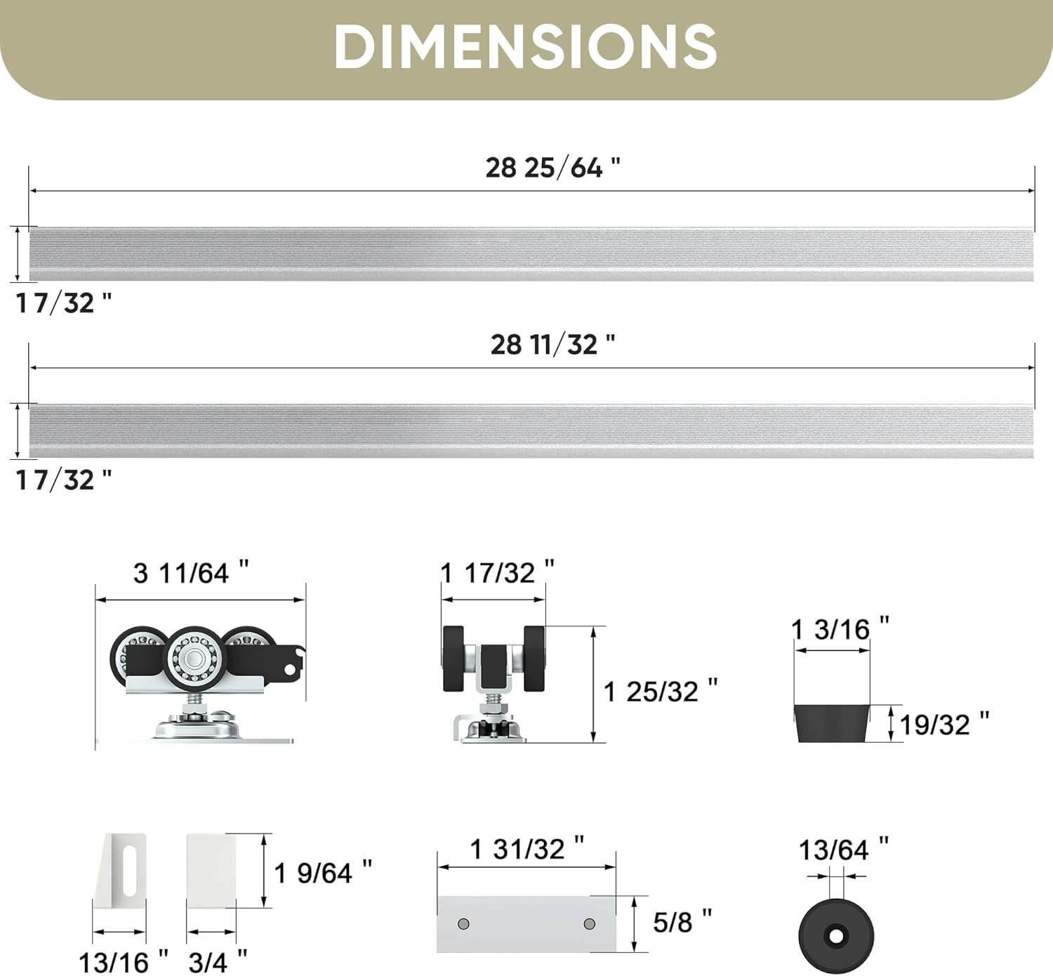 5FT Pocket Door Track Kit, Spliced Aluminum Pocket Door Hardware 56.7", Suitable for Door Width 24"-30", Slide Quietly and Smoothly, Easy to Install